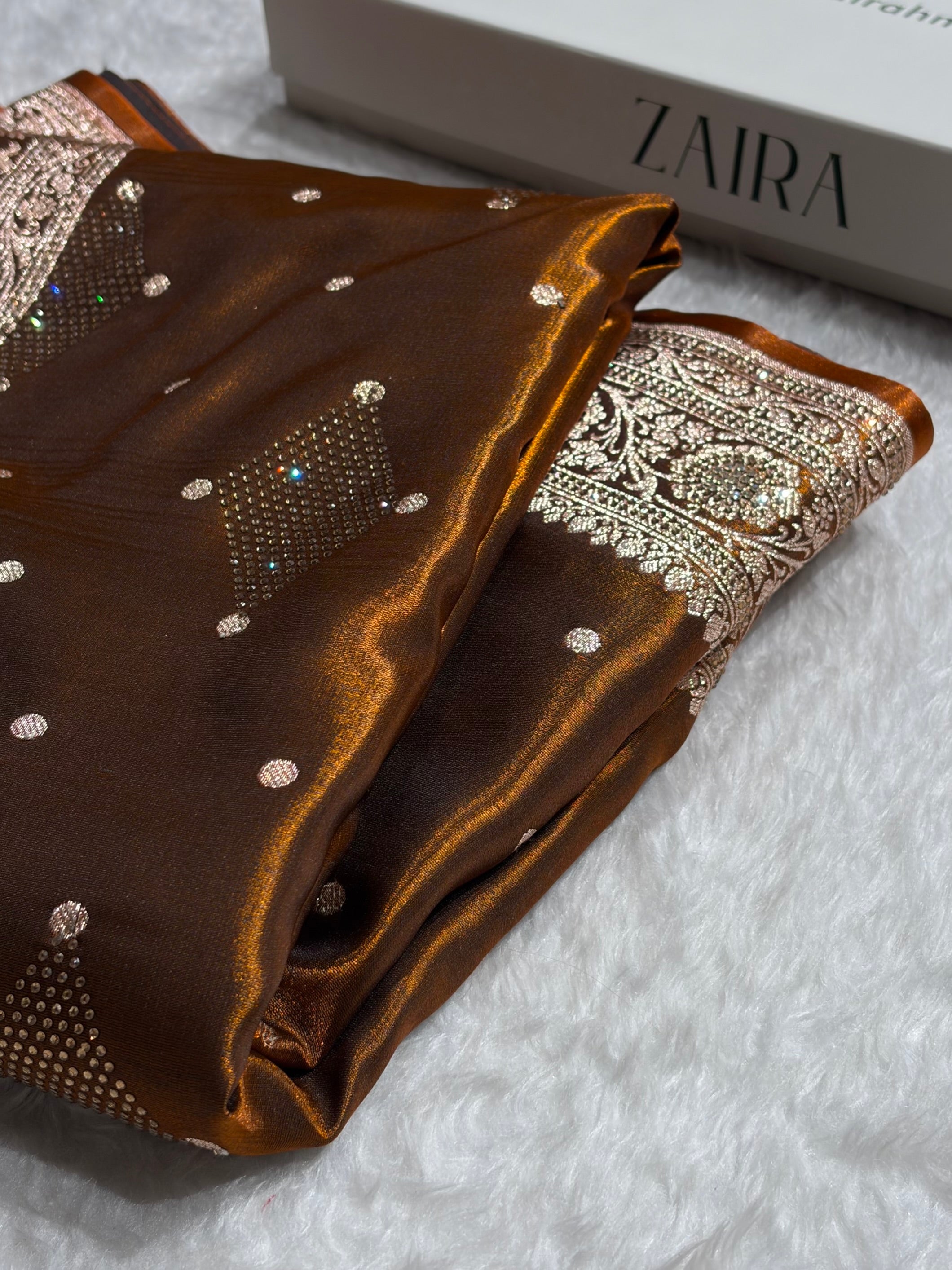 Satin Silk Dot Booti in Rust Shades with Swarovski work BSS08