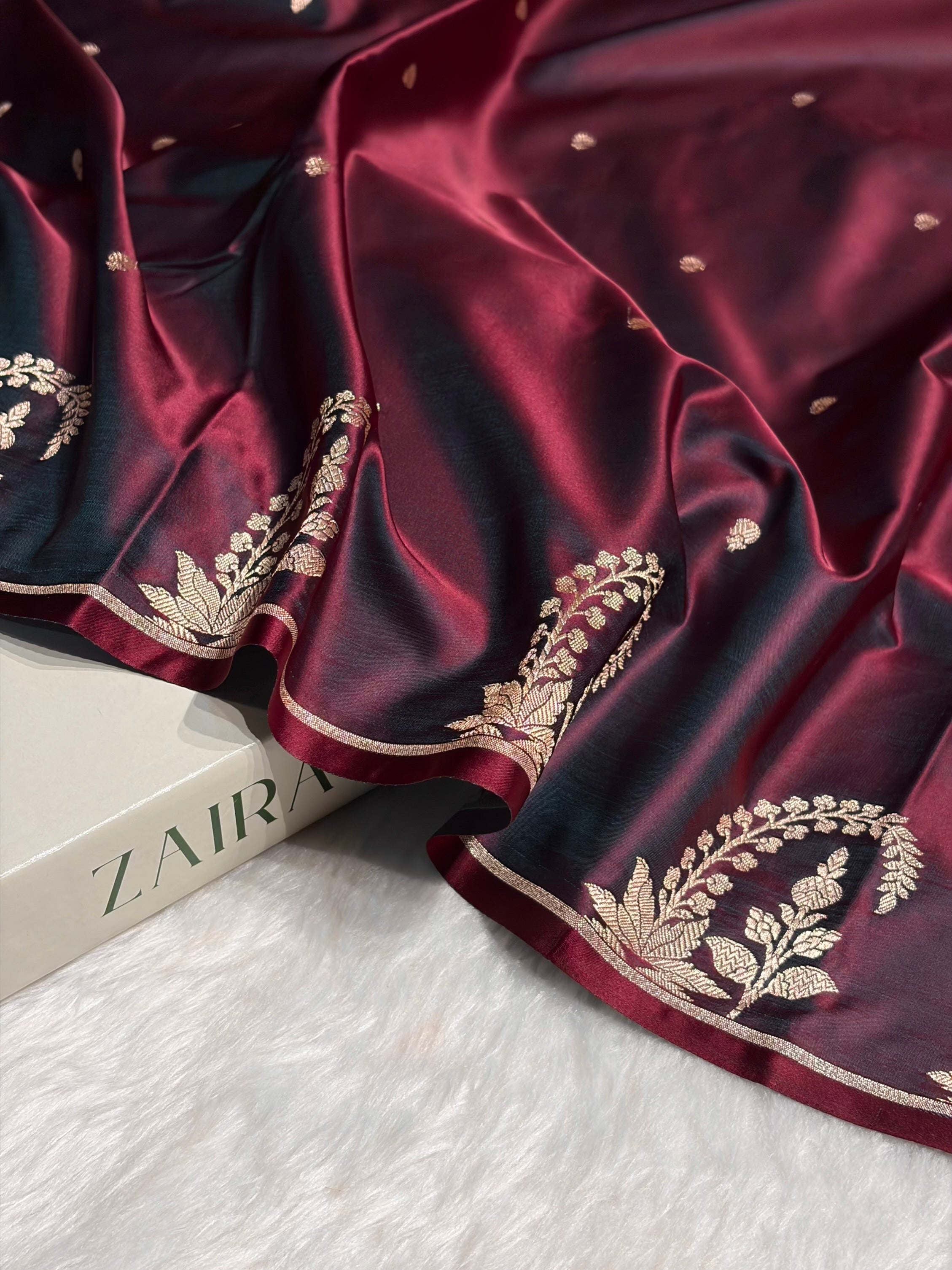 Cross Wine Boota With Floral Border Mashru Silk Saree MSM-95