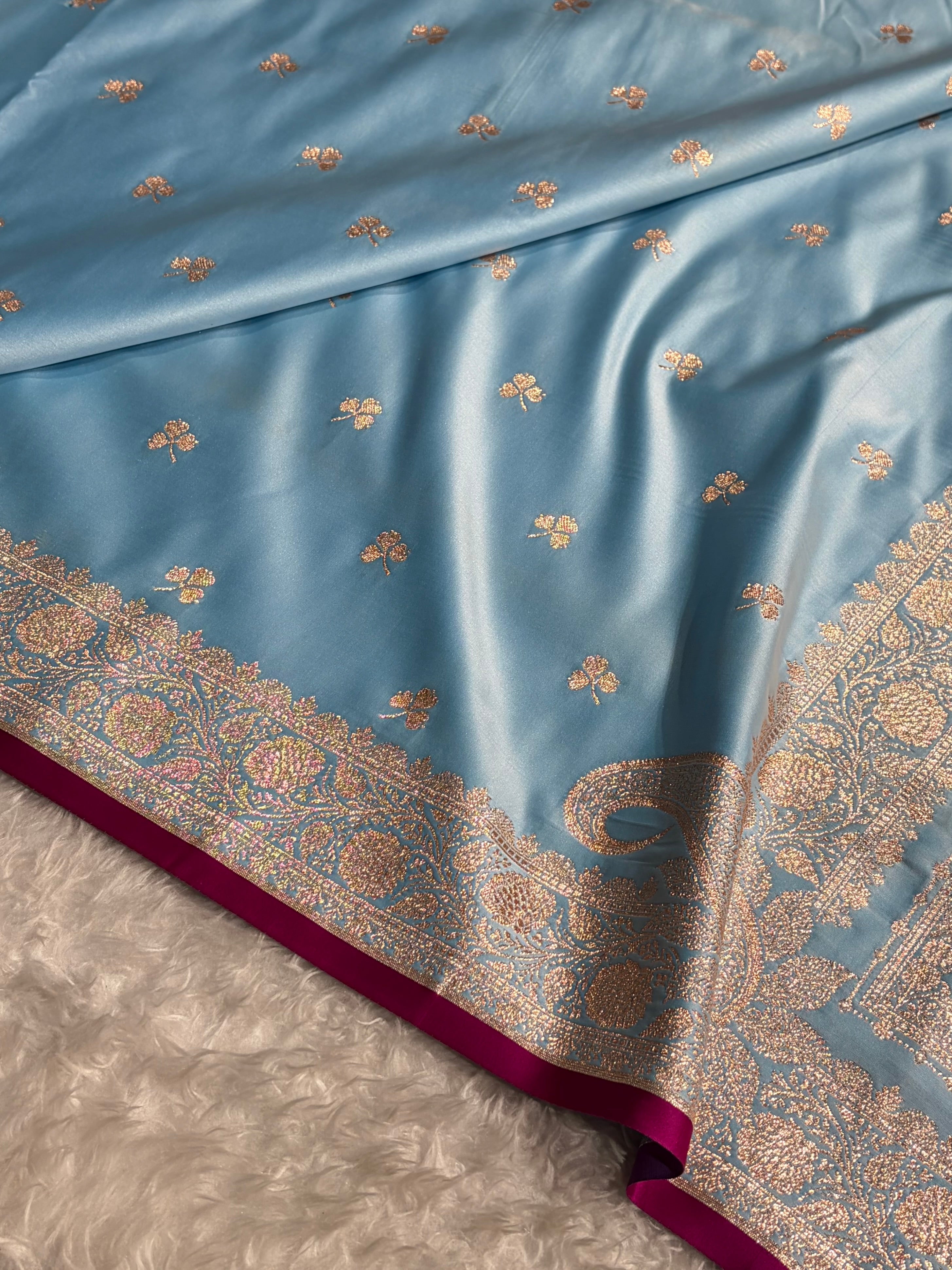 Banarasi Sky Blue Booti Katan Silk Saree SK09