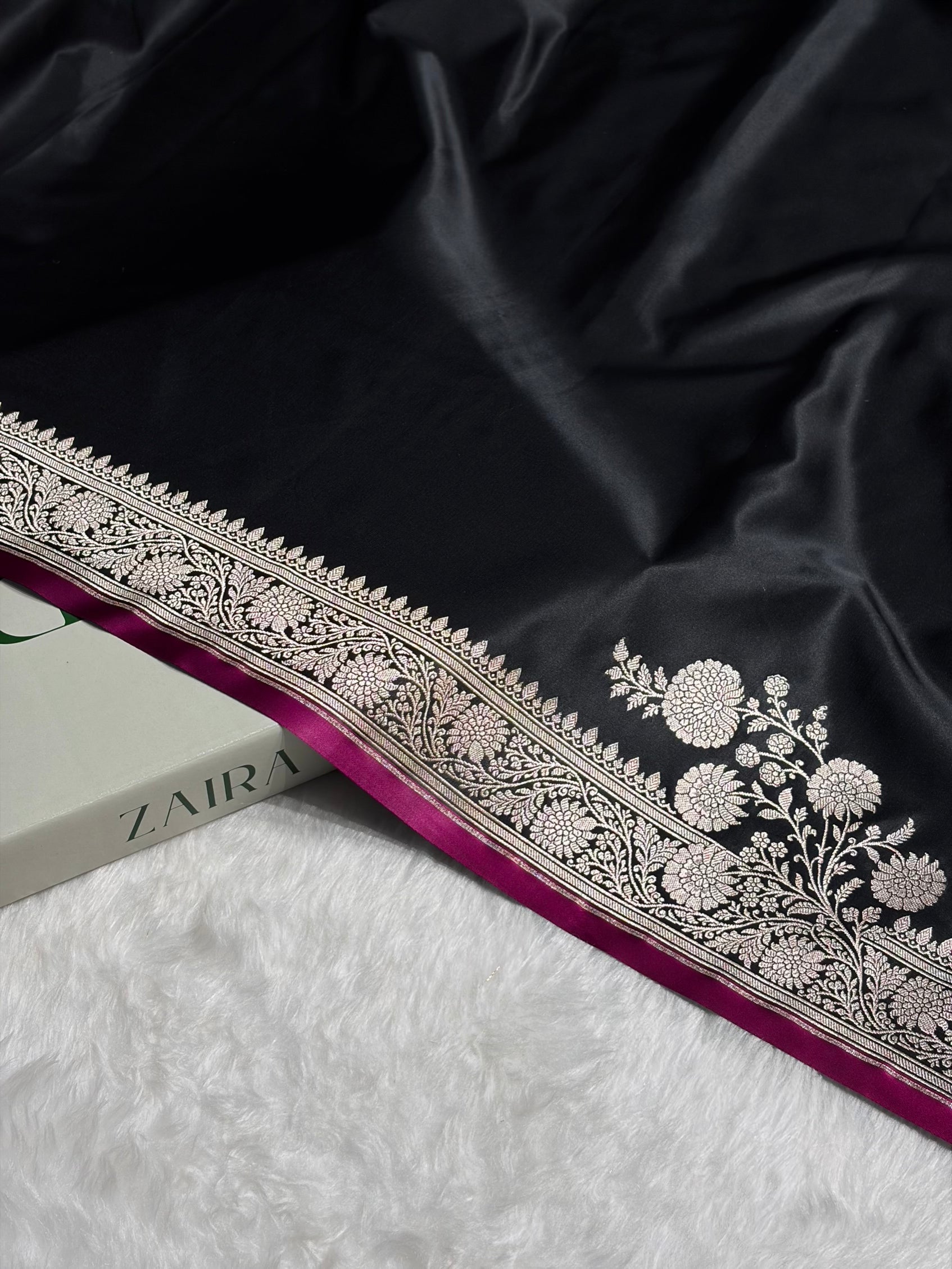 Black Shades Floral Border Mashru Silk Saree MSM-62