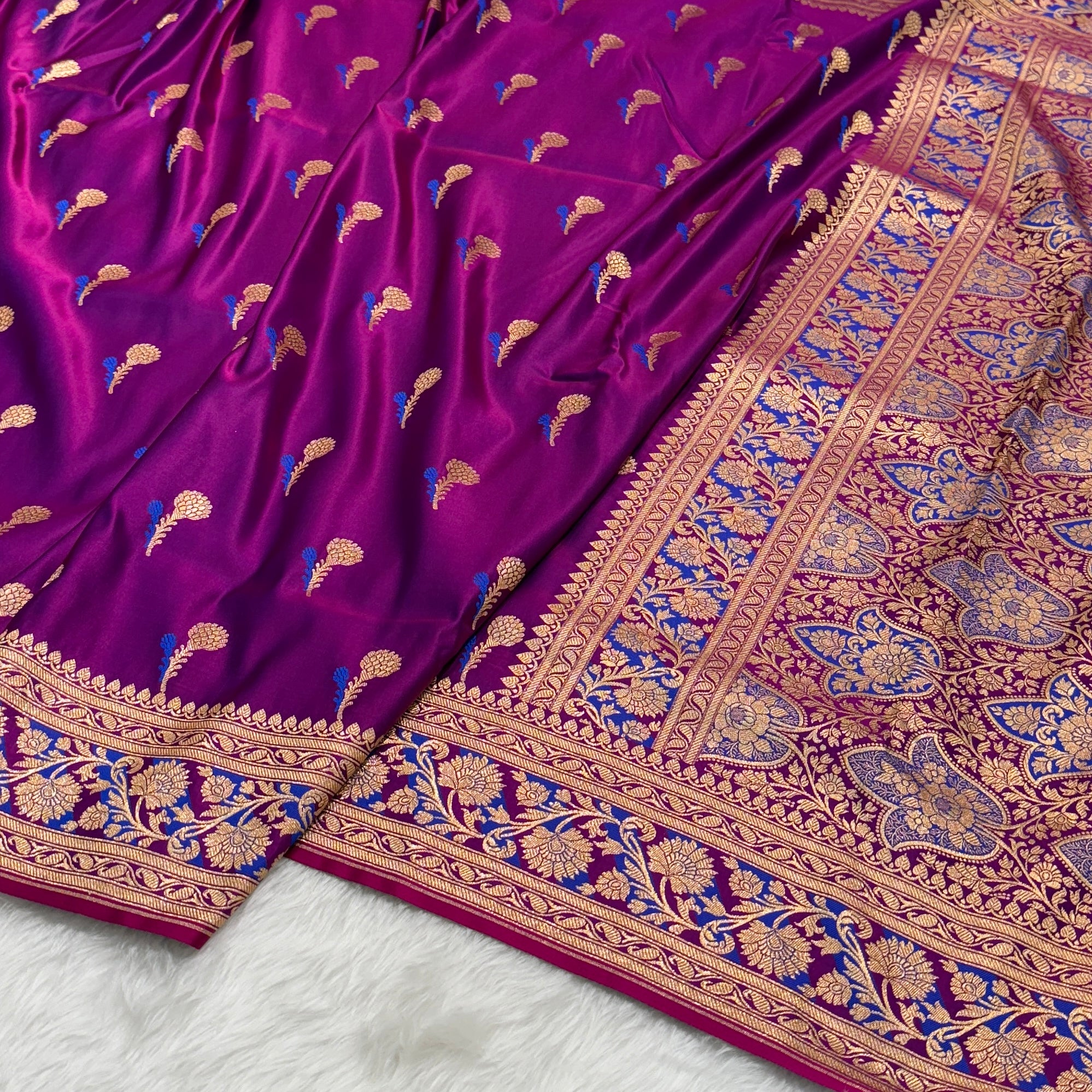 Tanchoi Boota Katan Silk Saree In wine Purple Shades SK05