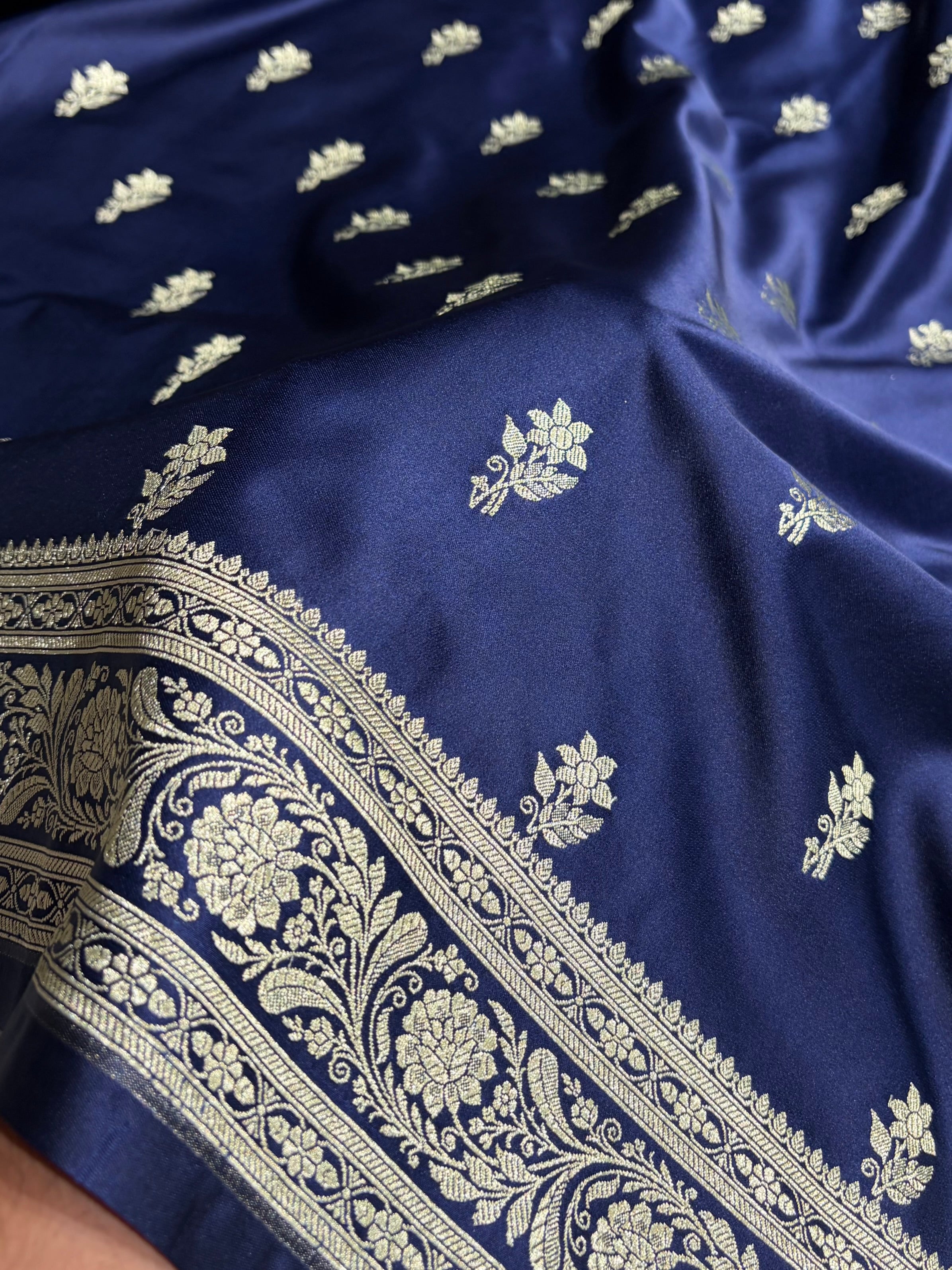 Navy Blue Shades Banarasi Boota Pattern Floral Mashru Silk Saree MSM-120