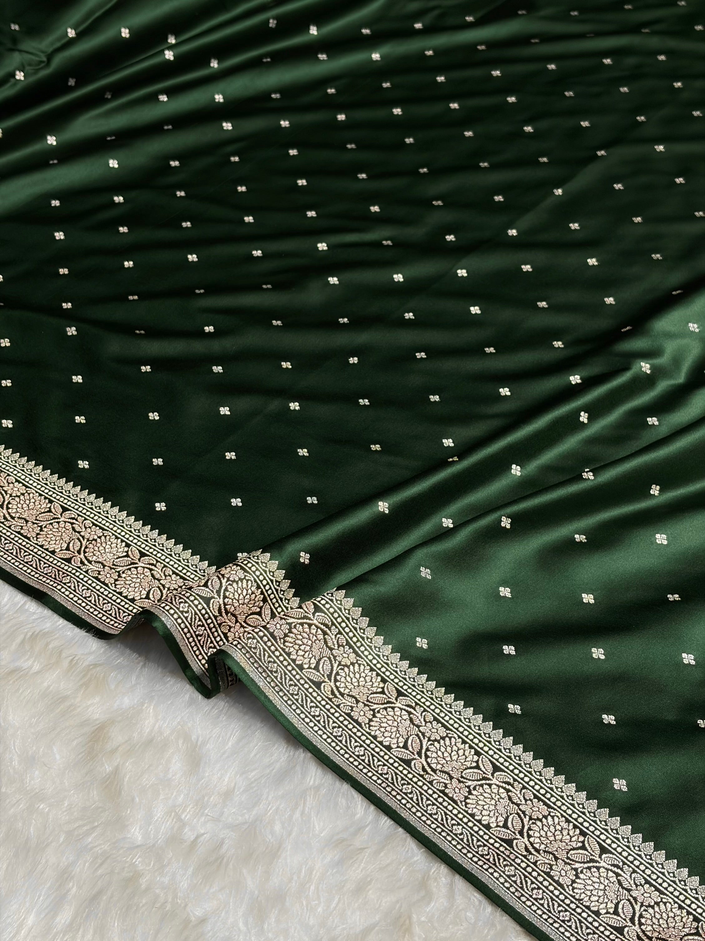 Bottle Green Shades Booti Mashru Silk Saree MS70