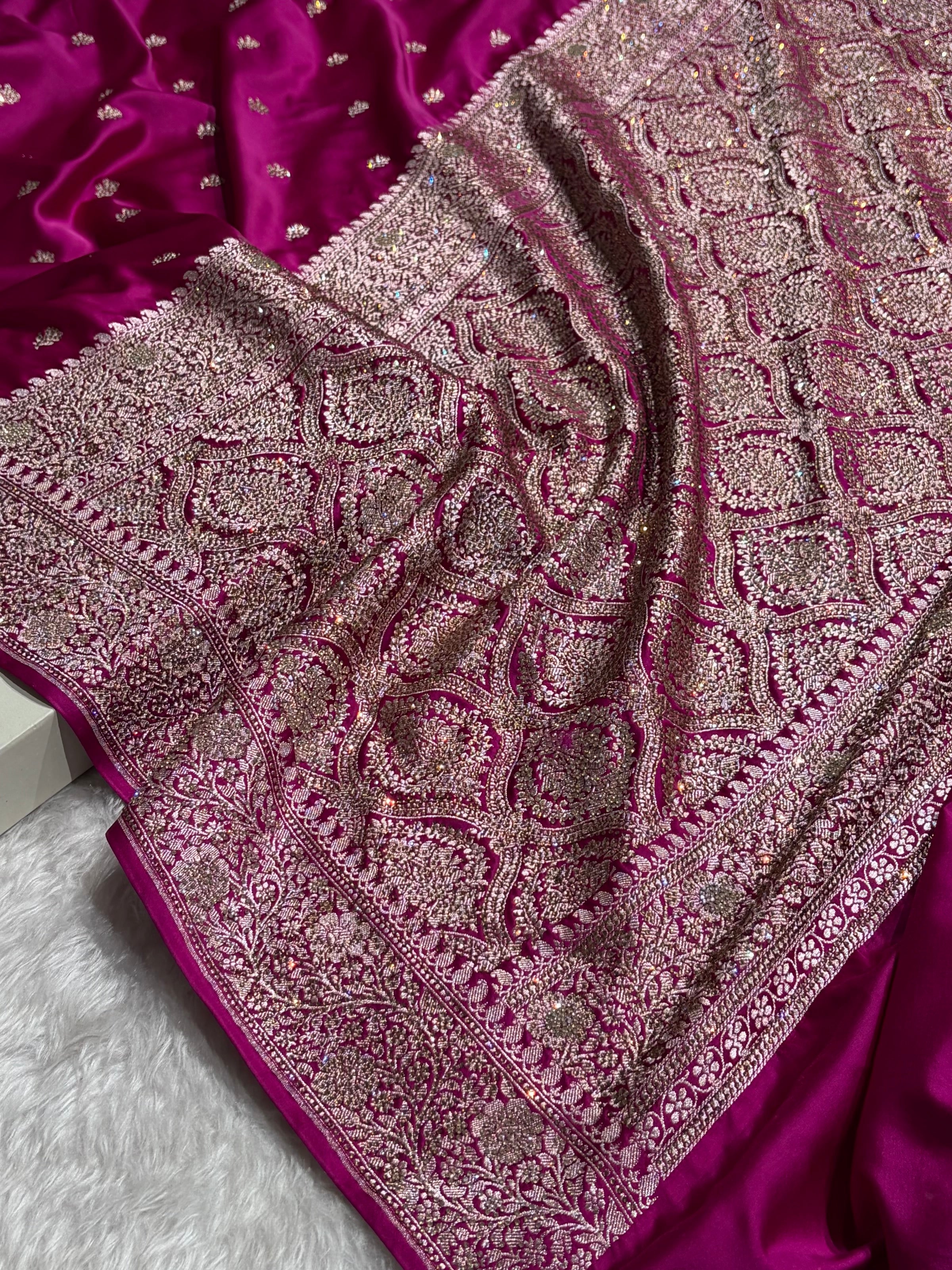 Wine With Swarovski Work Booti Mashru Silk Saree BMS40