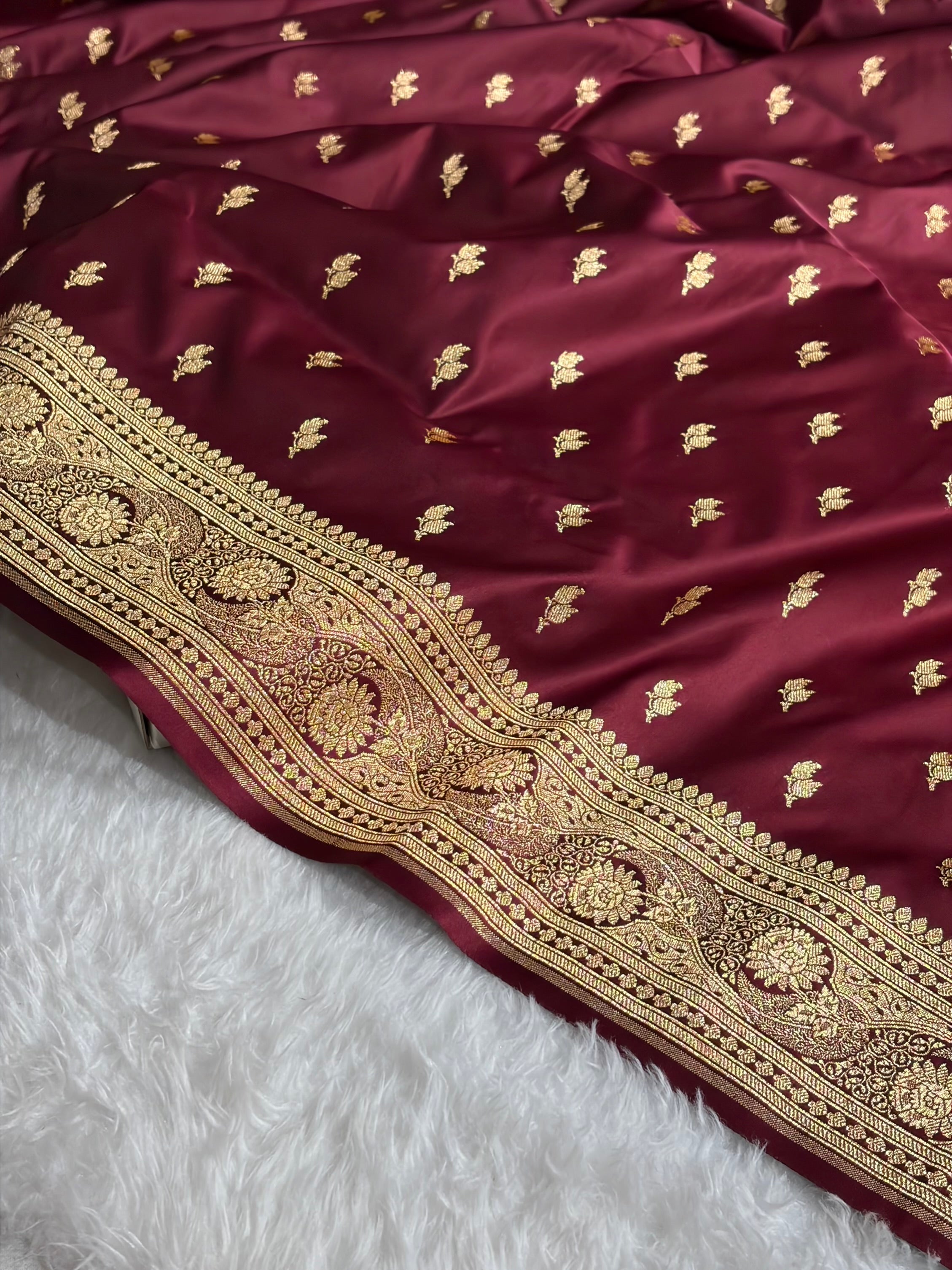 Banarasi Satin Katan Saree With Boota in Chocolate Shades SK119