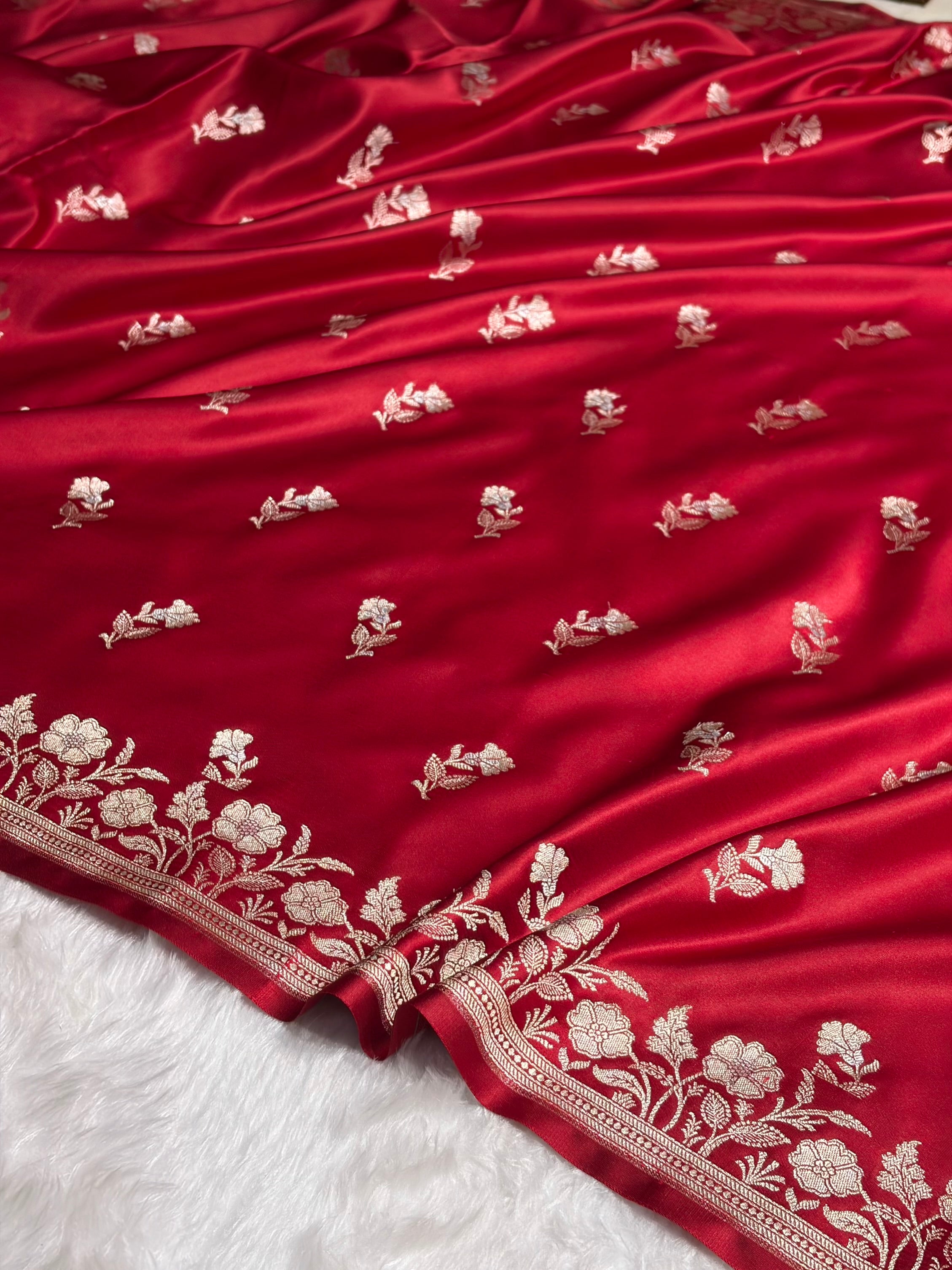 Maroon Boota With Floral Border Mashru Silk Saree MSM-88