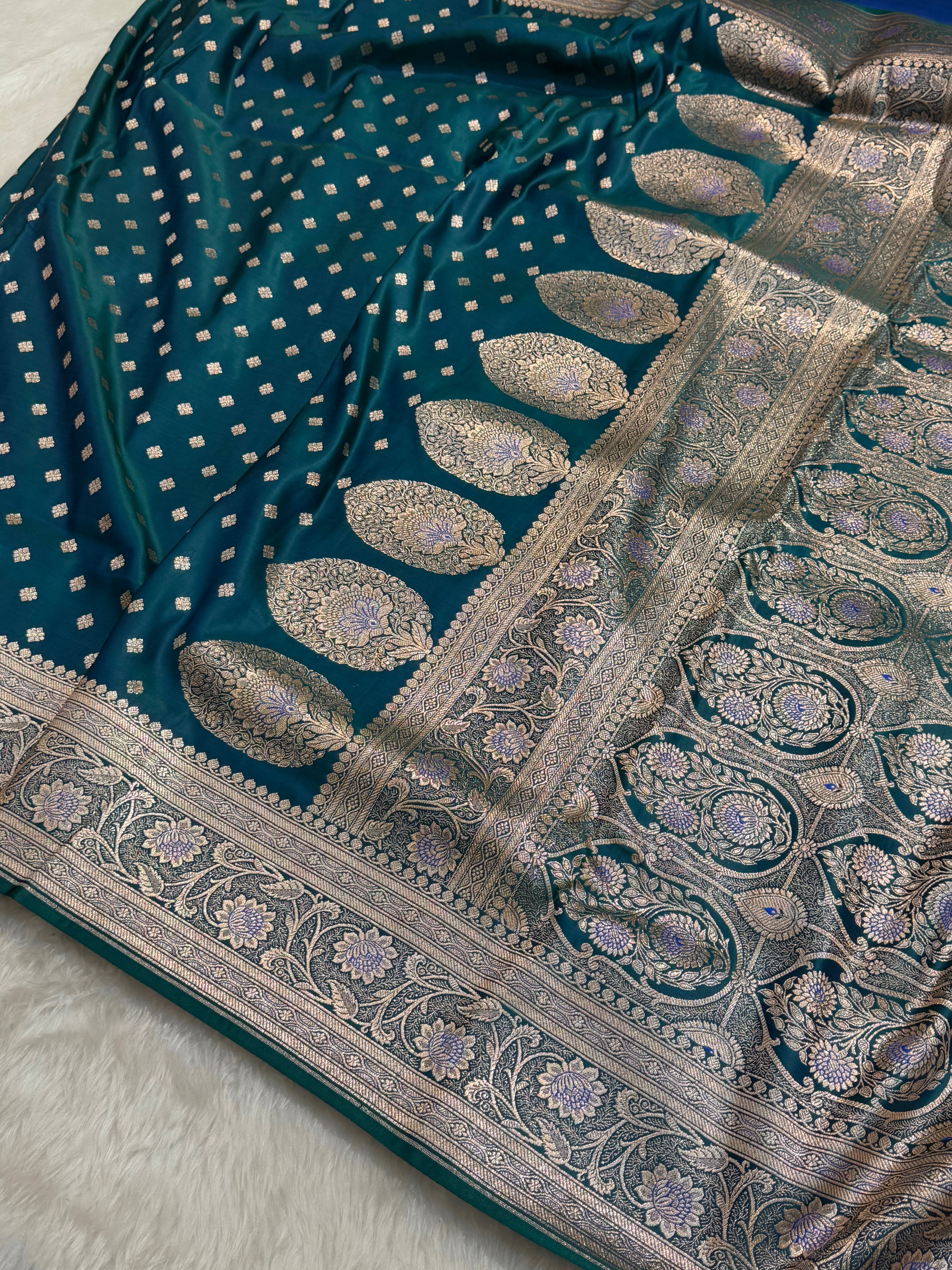 Blended Katan Silk Saree In Peacock Shades SK04