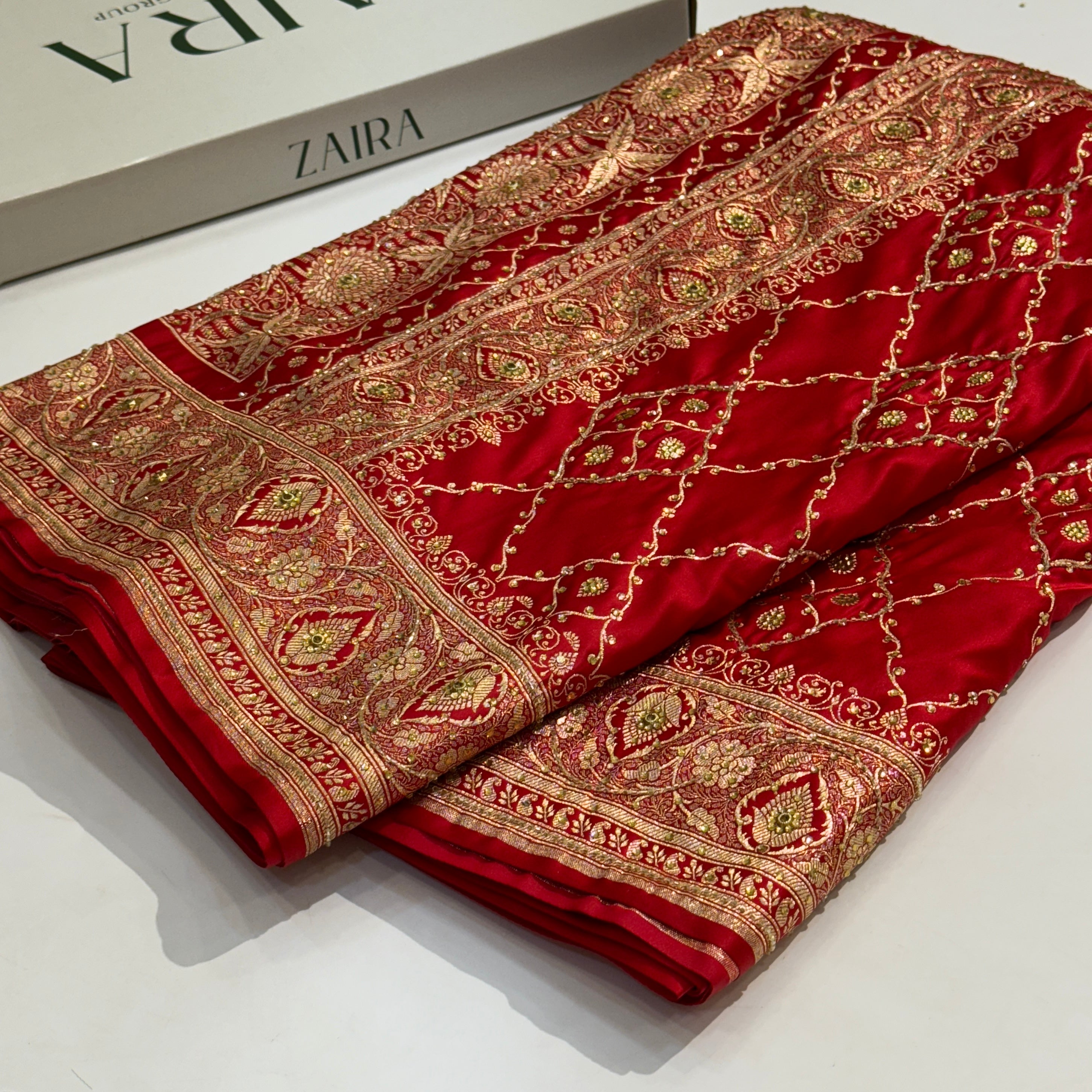 Bridal Red Jaal with Ari and Stone