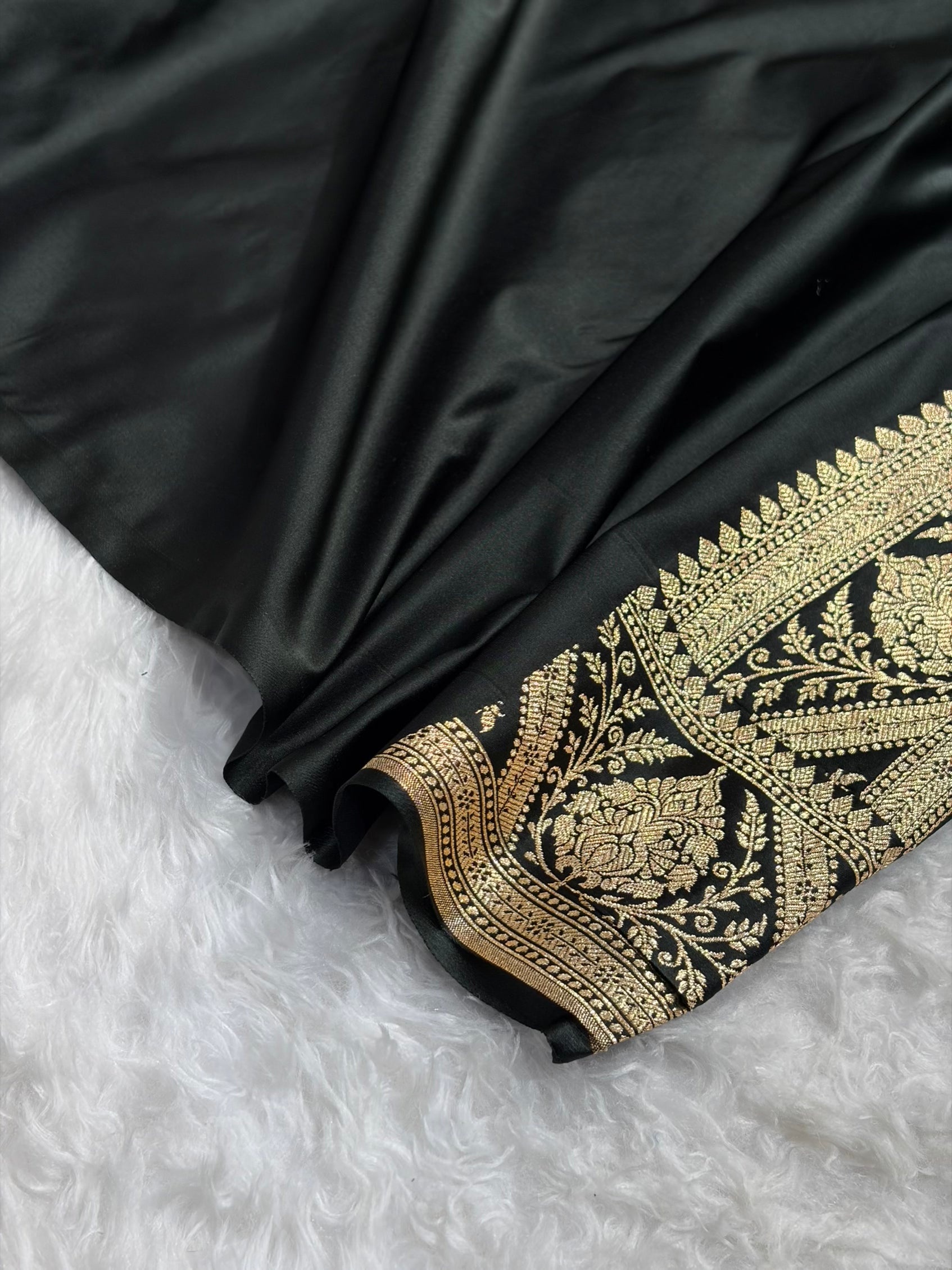 Banarasi Satin Katan Saree With Boota in Black Shades SK116