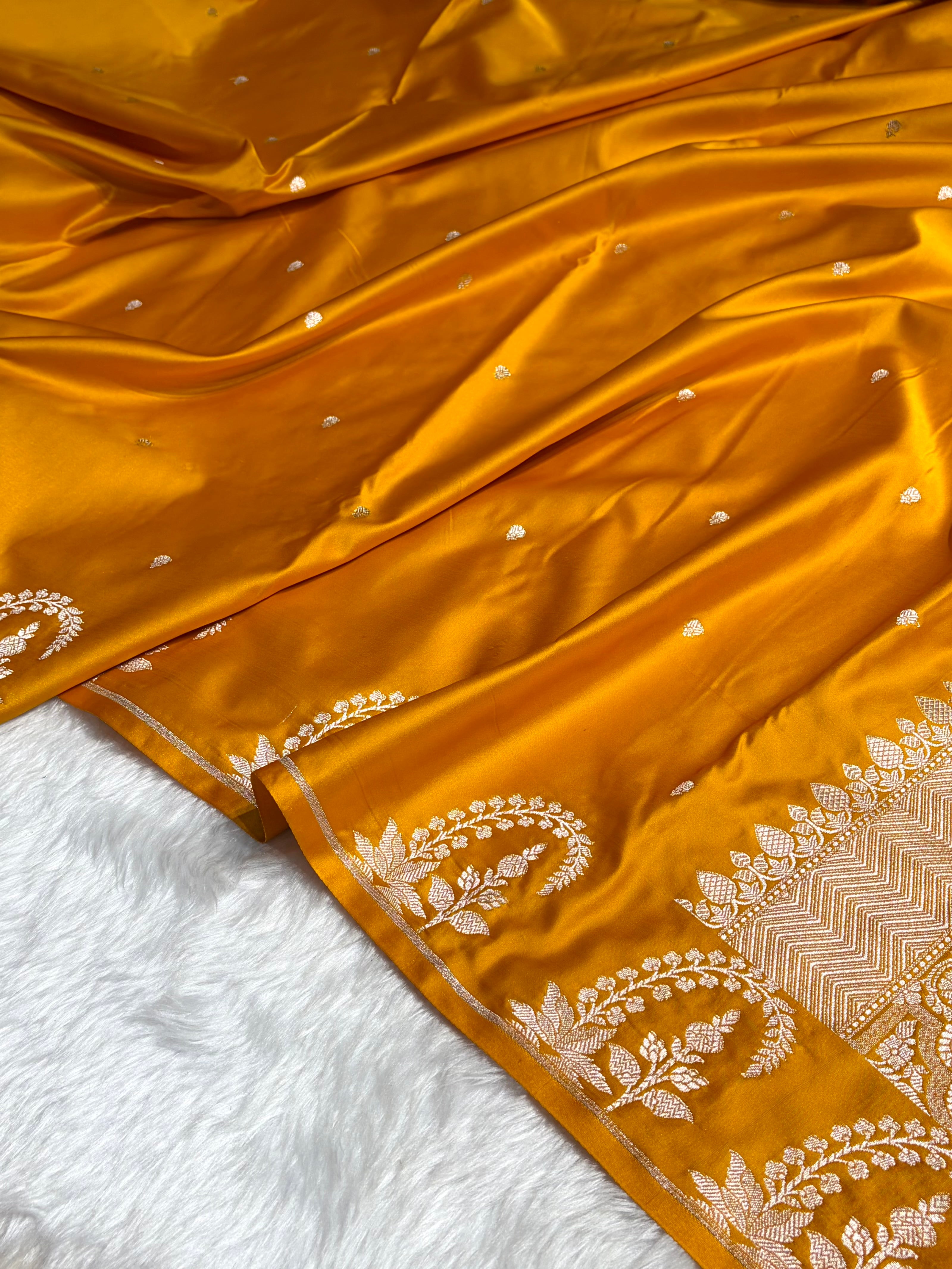Mustard Boota With Floral Border Mashru Silk Saree MSM-95