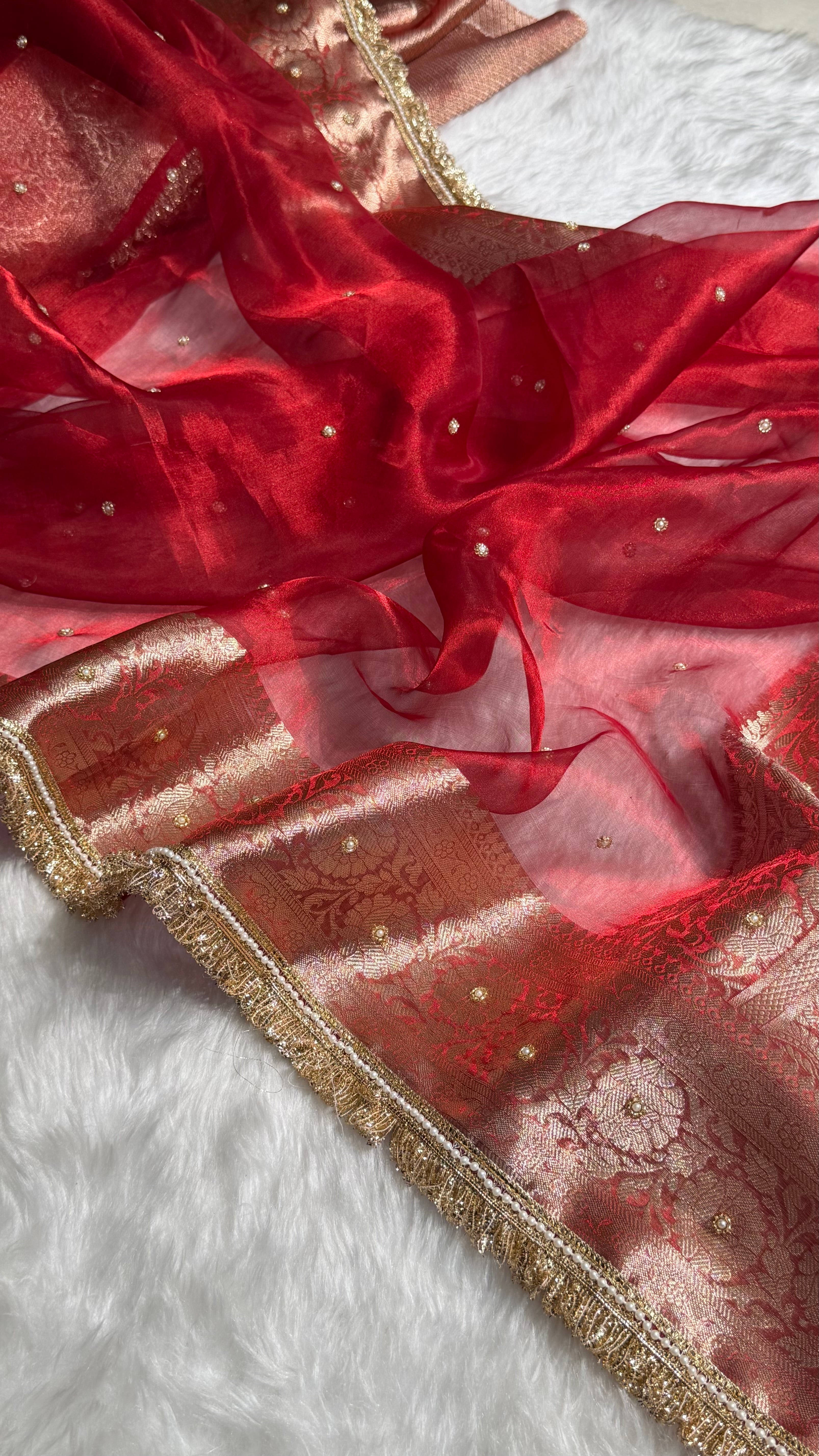 Red Shade Pure Tissue Silk Saree with Gota Patti PTGP-17