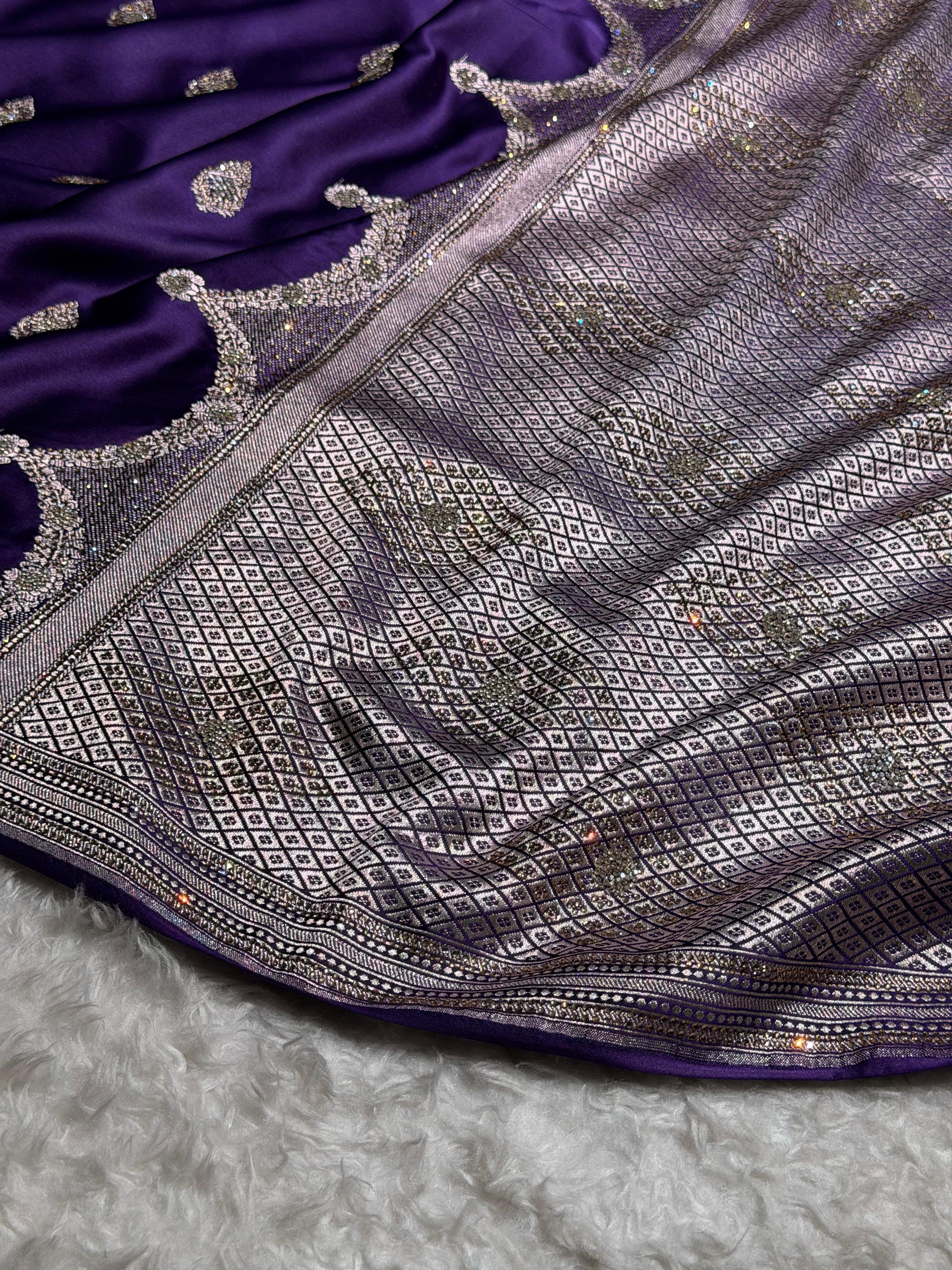 Purple Shades Scallop With Swarovski Work Mashru Silk Saree BMCS20