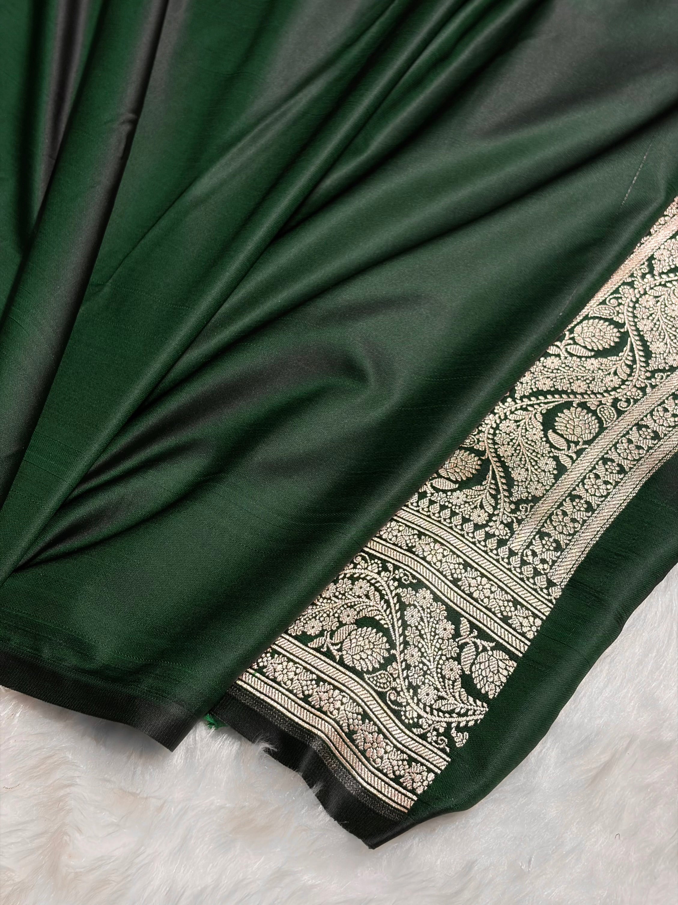 Bottle Green Shades Tanchoi Motif Mashru Silk Saree MST-11