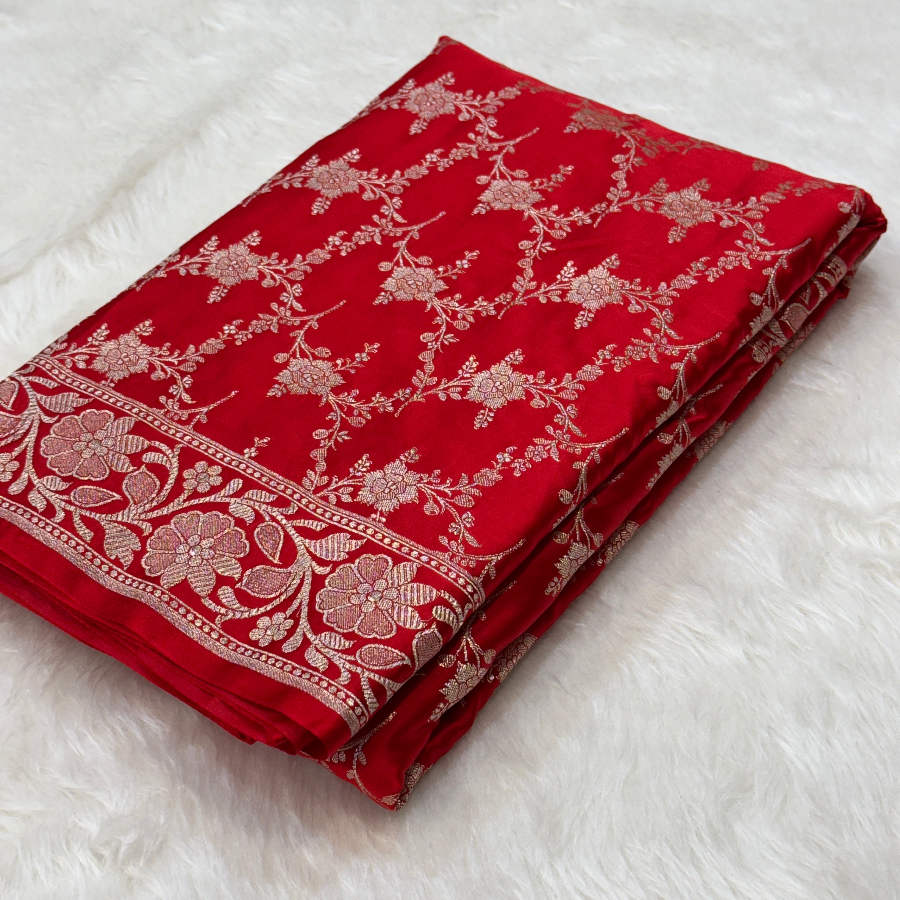 Bridal Red Mashru Silk Banarasi Saree With Jaal Pattern MS71