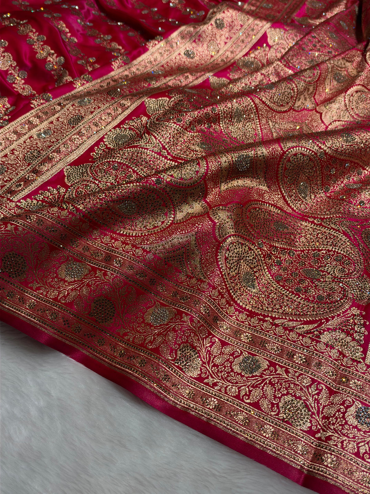 Rani Shades Swarovski Work Cross Pattern Satin Silk Saree BSS51