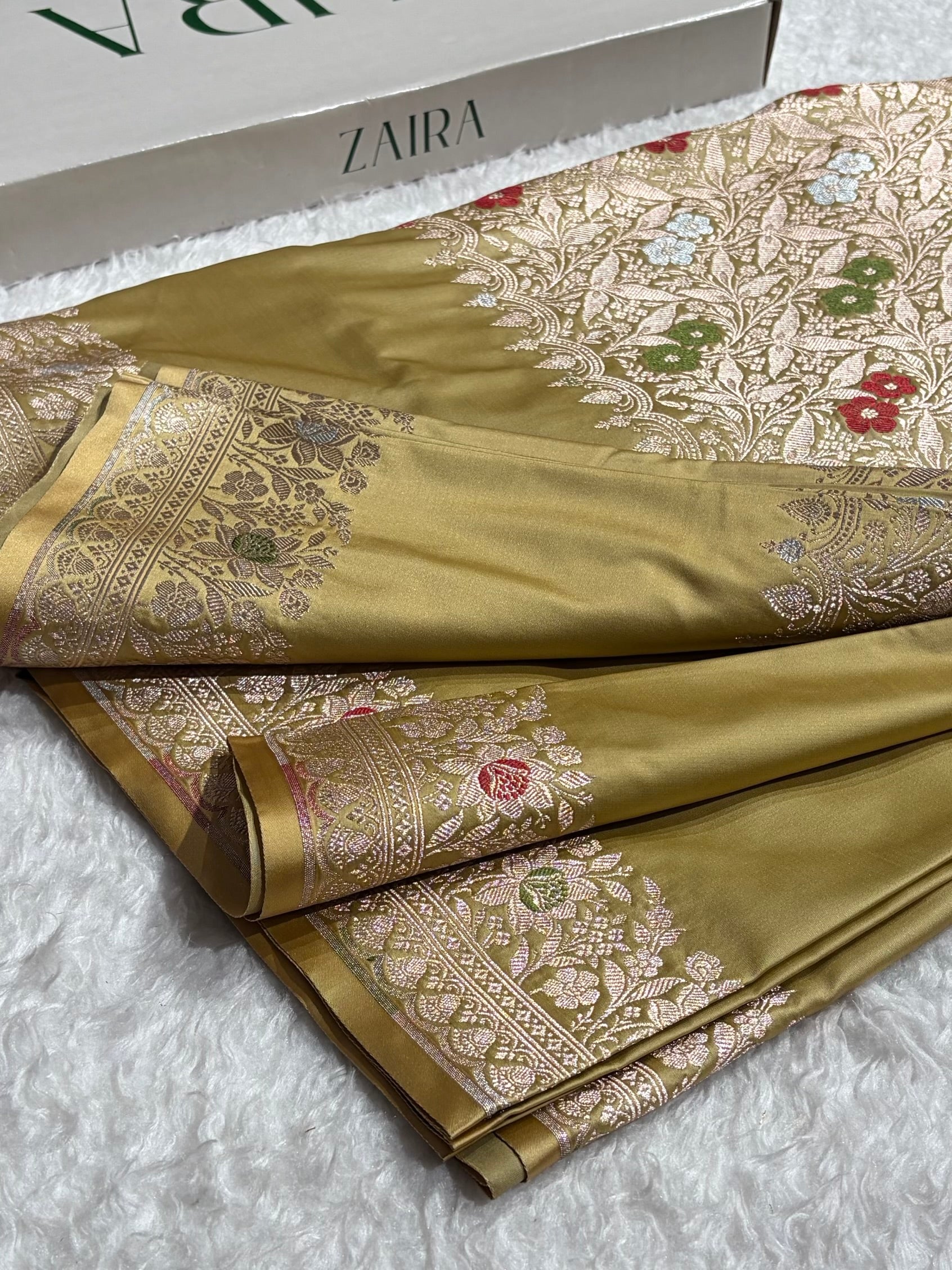 Tusser Shades Banarasi Minakari Boota Skirt Pattern Floral Mashru Silk Saree MSM-116