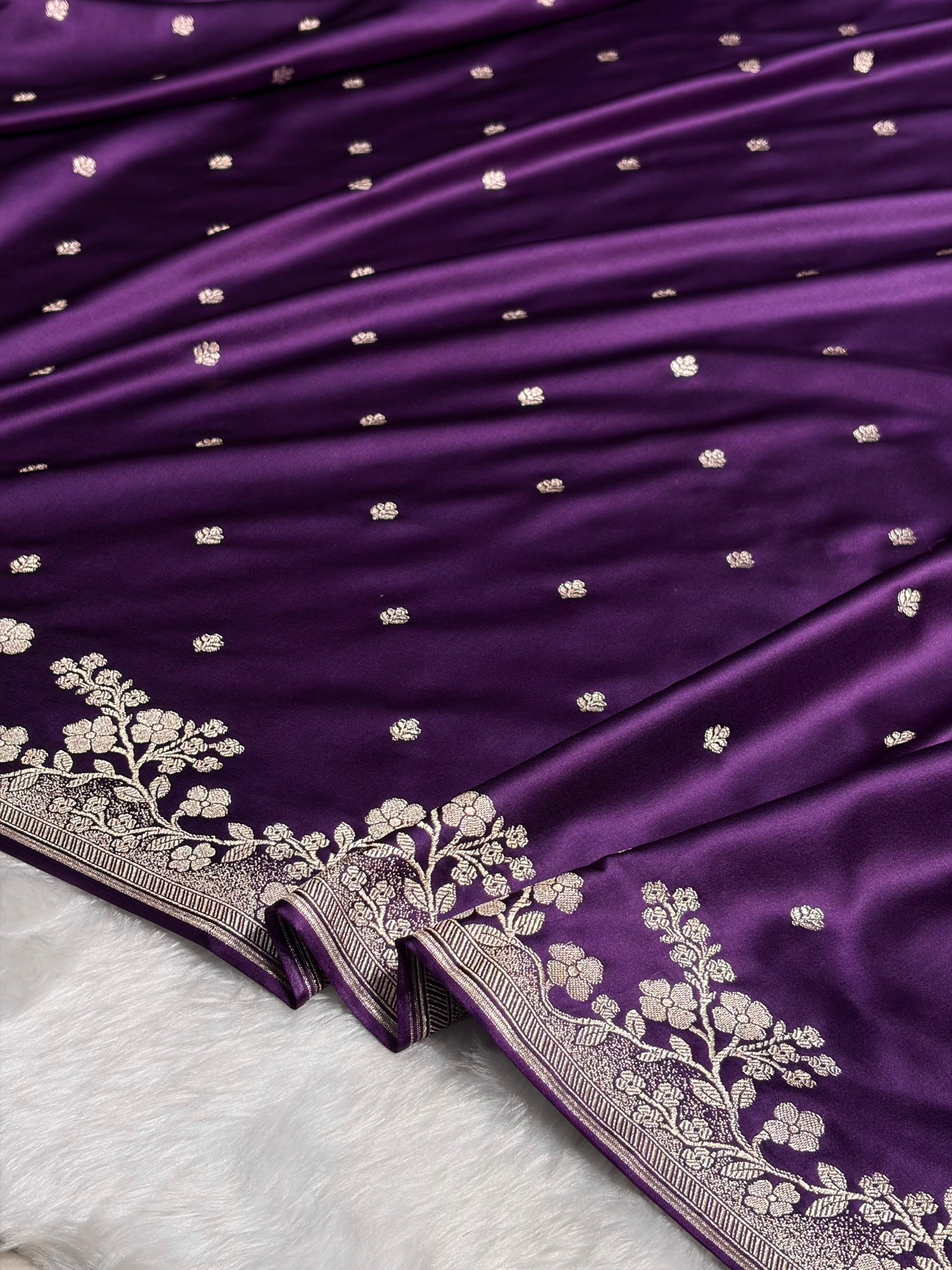 Purple Shades Floral Border Booti Mashru Silk Saree MS75