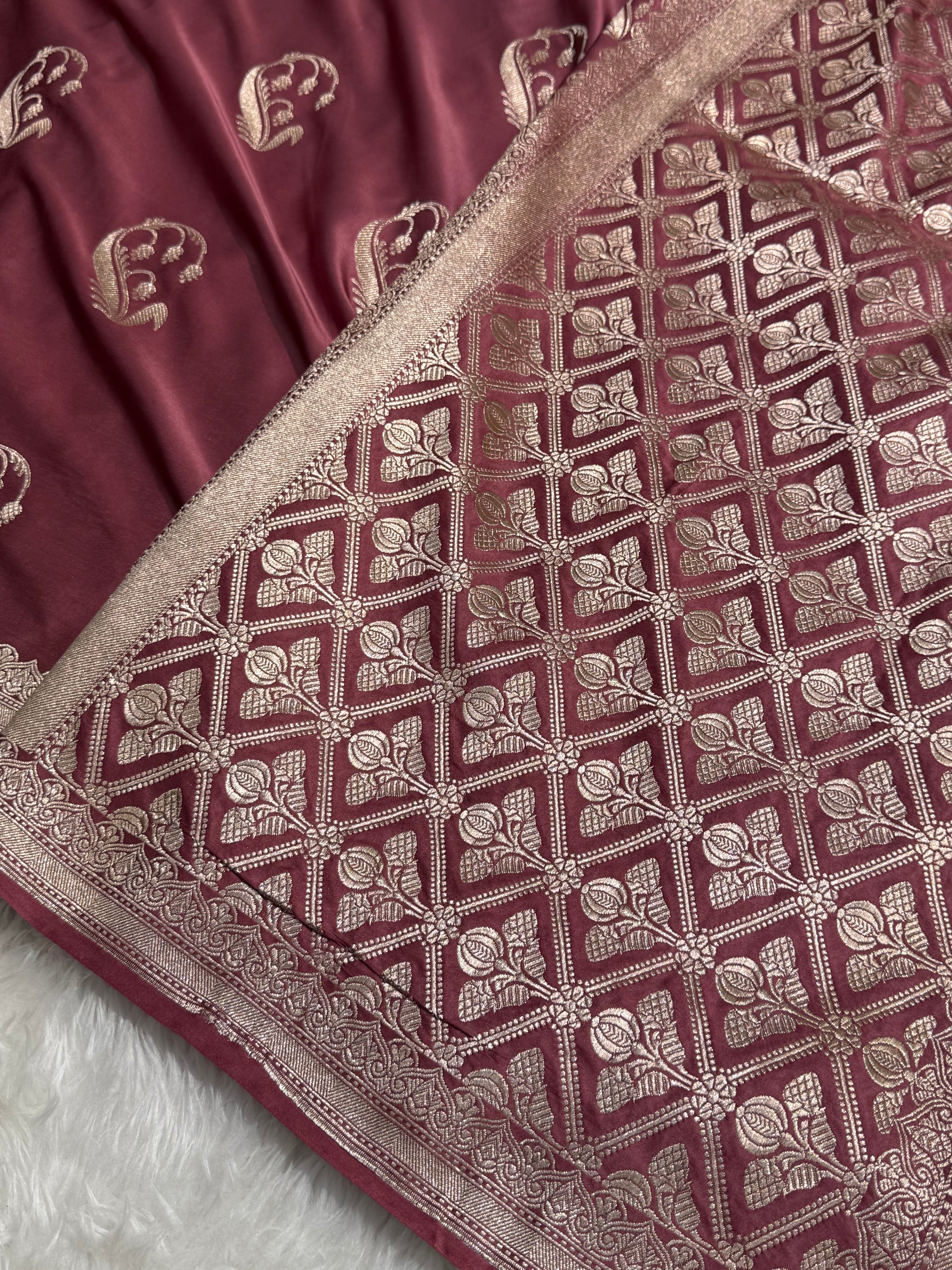 Mauve Unique Boota Motif Mashru Silk Saree
