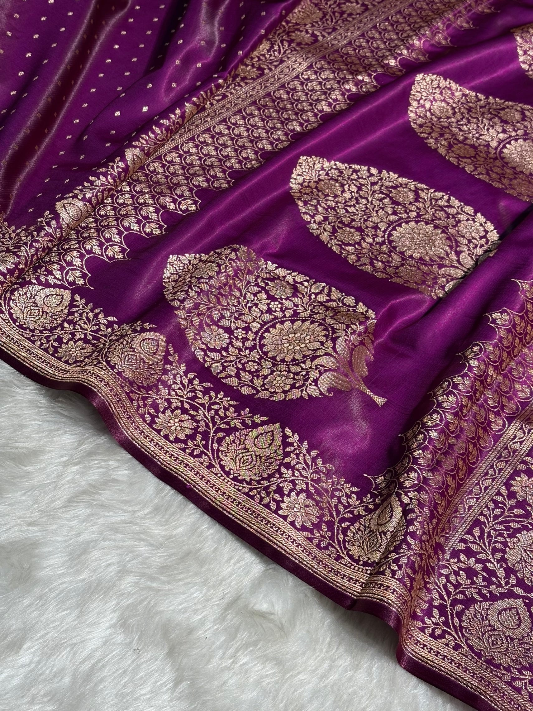 Ultra Light Weight Satin Silk Boota in Purple Shades SS31