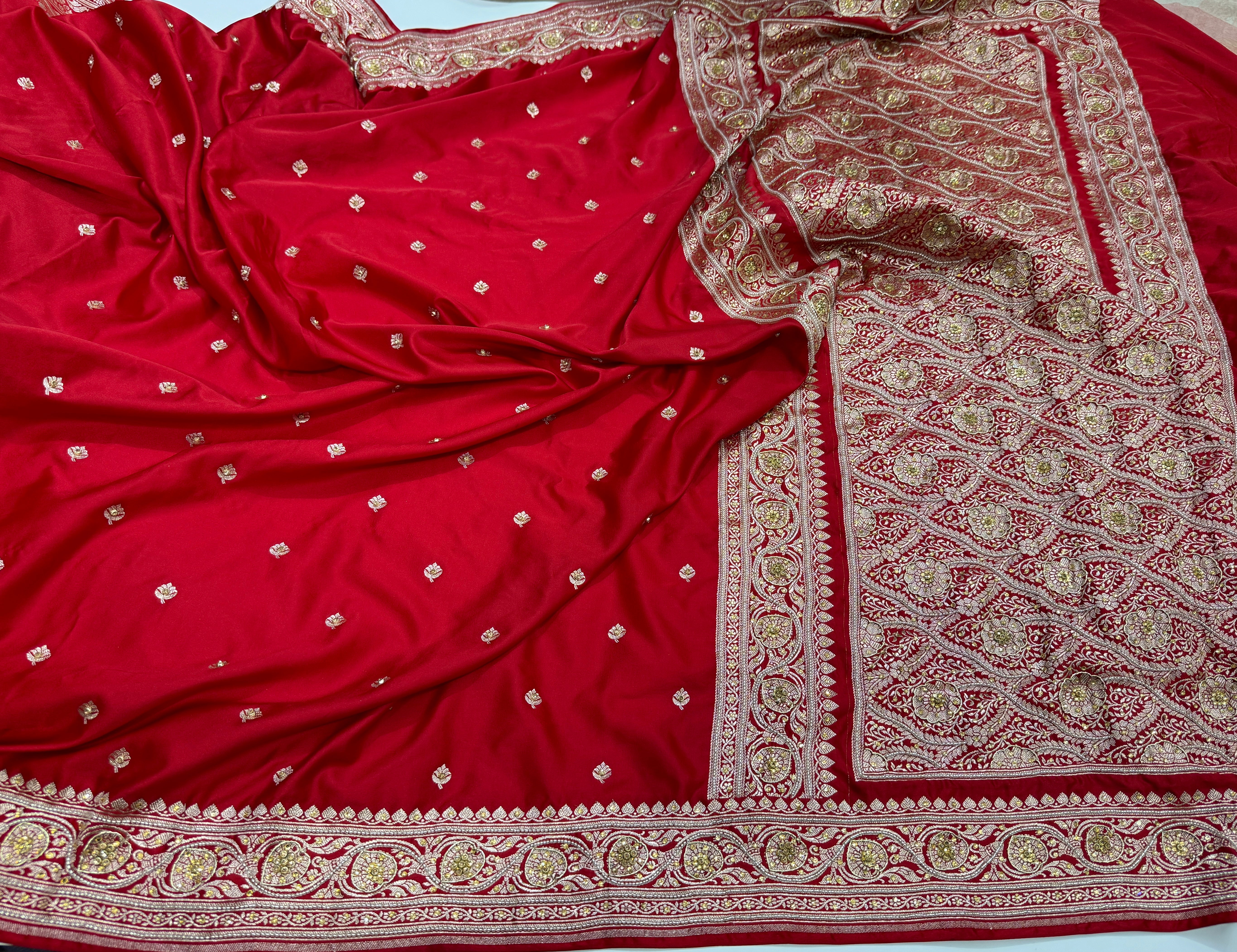 Red Mashru Silk with Ari and zardozy work