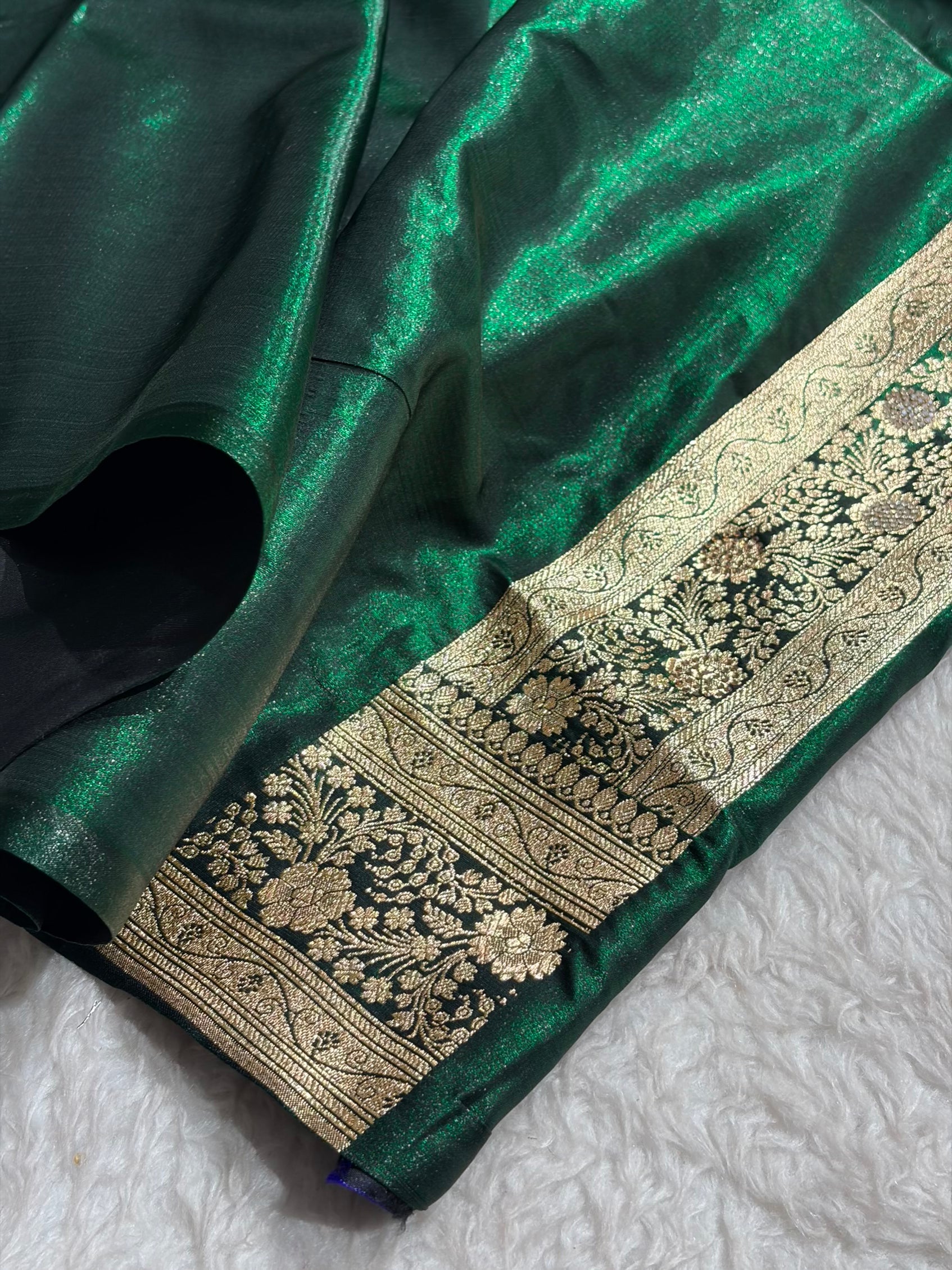 Bottle Green Shades Banarasi With Swarovski Stone Work Satin Silk Saree BSS33