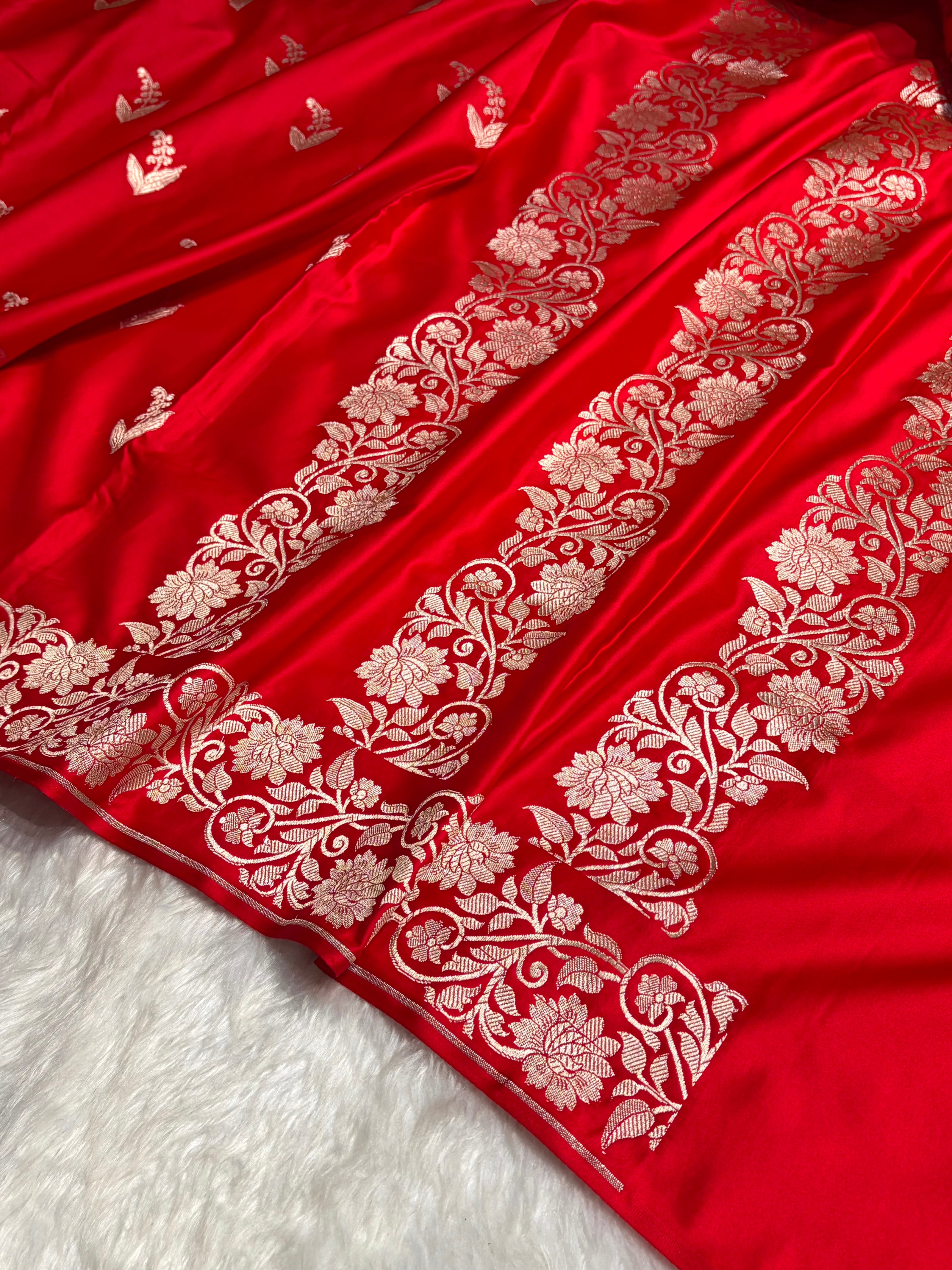 Red Boota With Floral Border Mashru Silk Saree MSM-90
