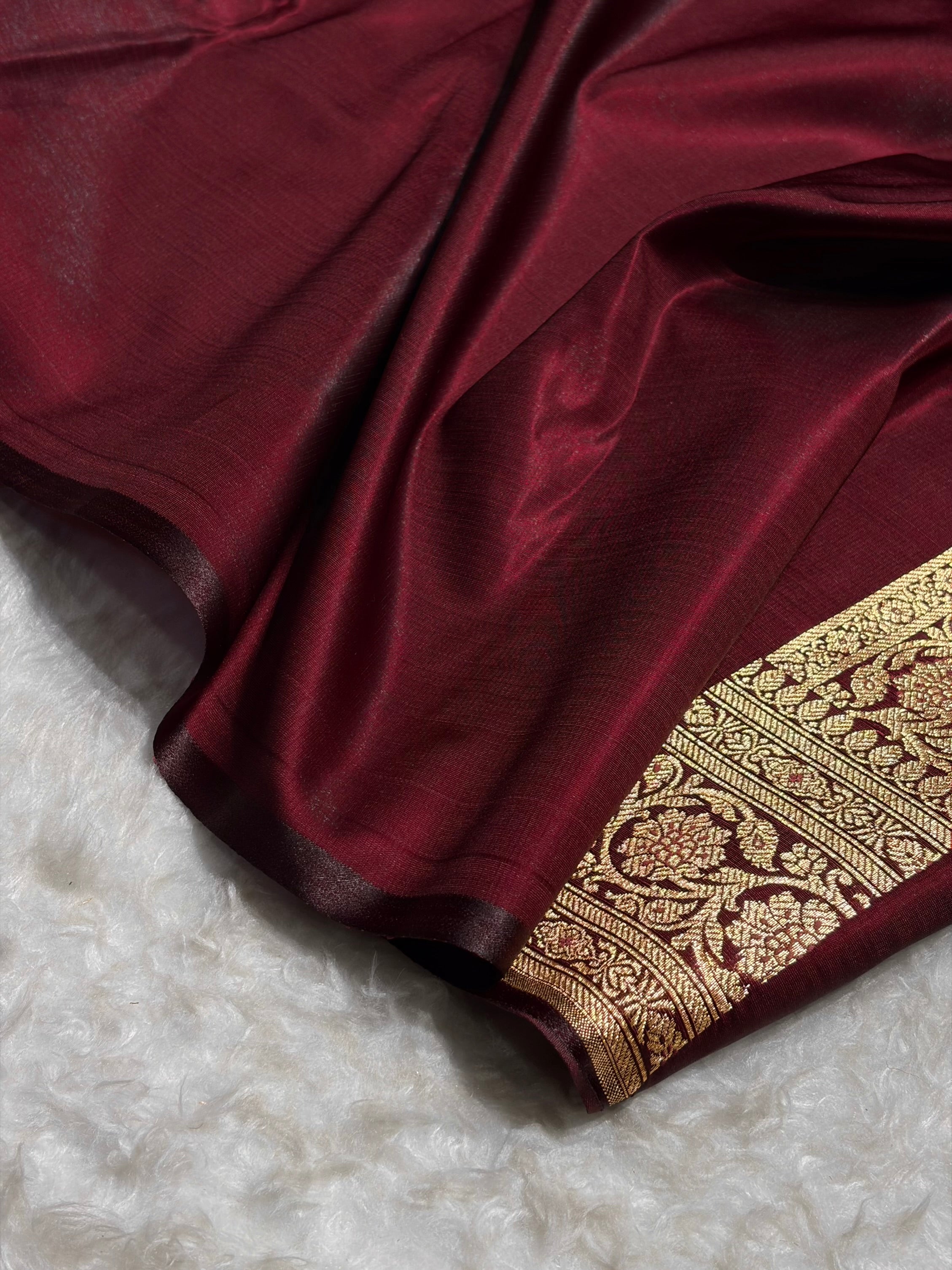 Banarasi Contrast Satin Silk Booti in Tusser With Garnet Shades SS01