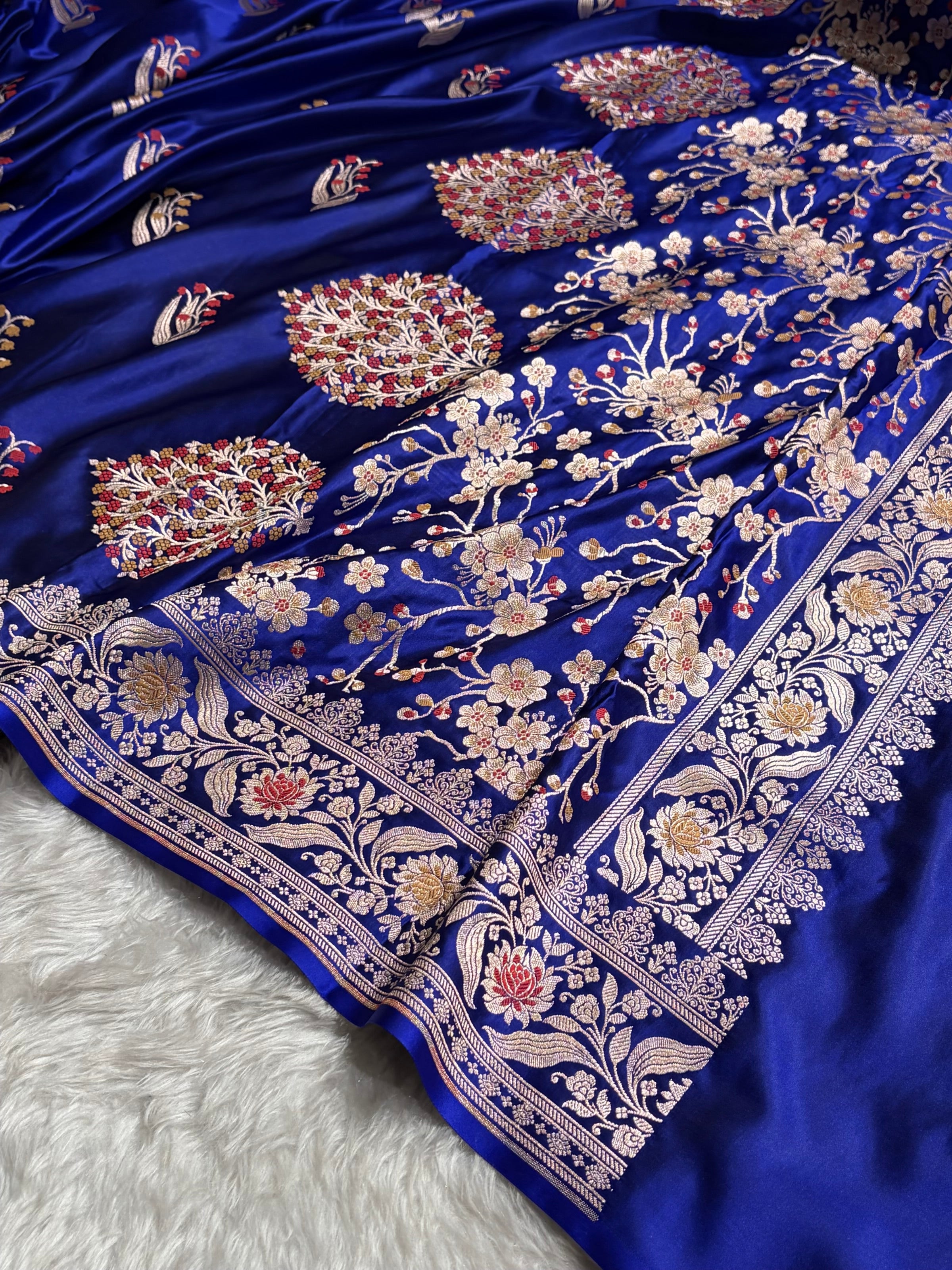 Royal Blue Shades Banarasi Boota Pattern Minakari Floral Mashru Silk Saree MSM-121