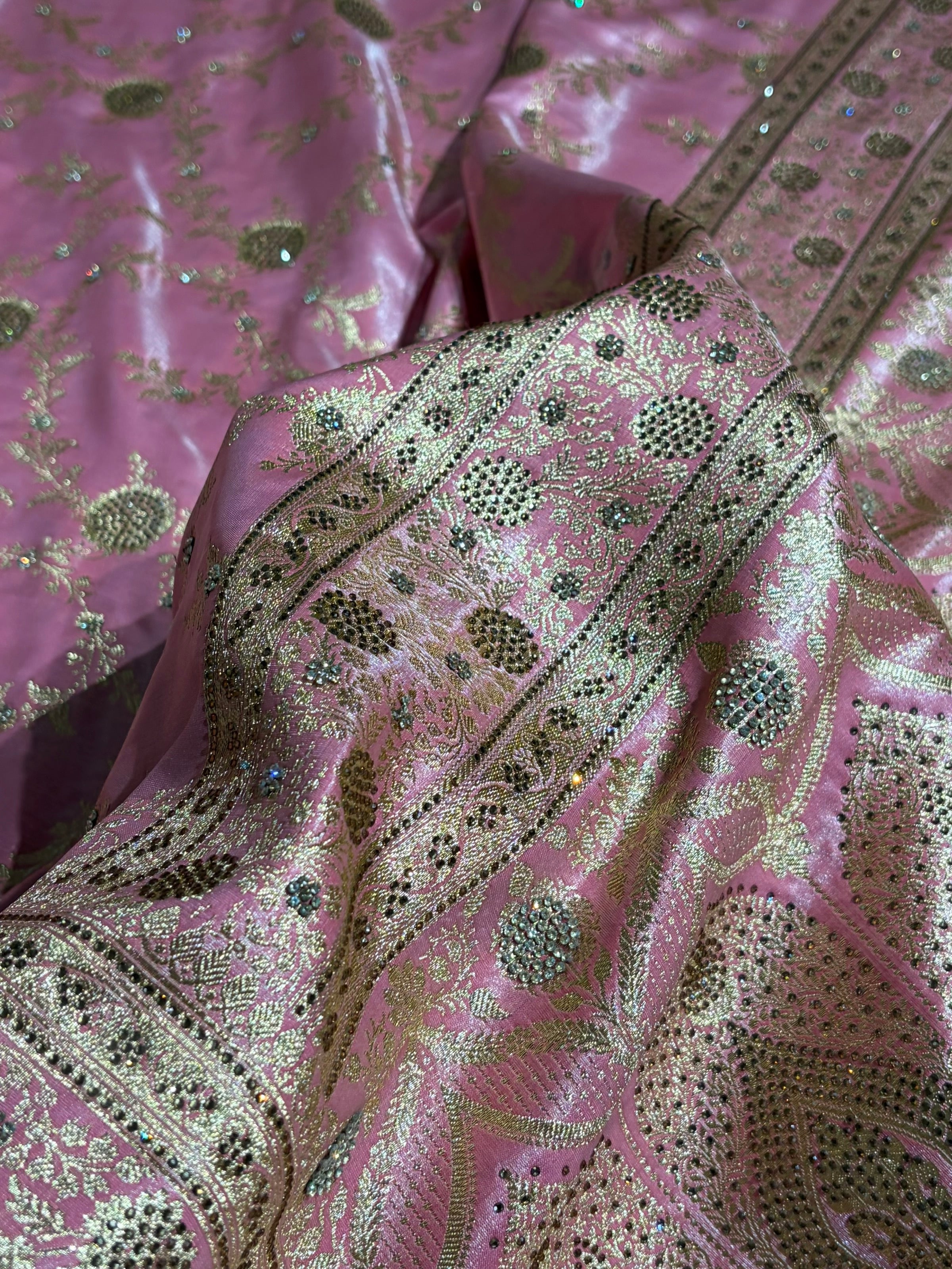 Light Weight Baby Pink Satin Silk Saree with Swarovski work BSS14