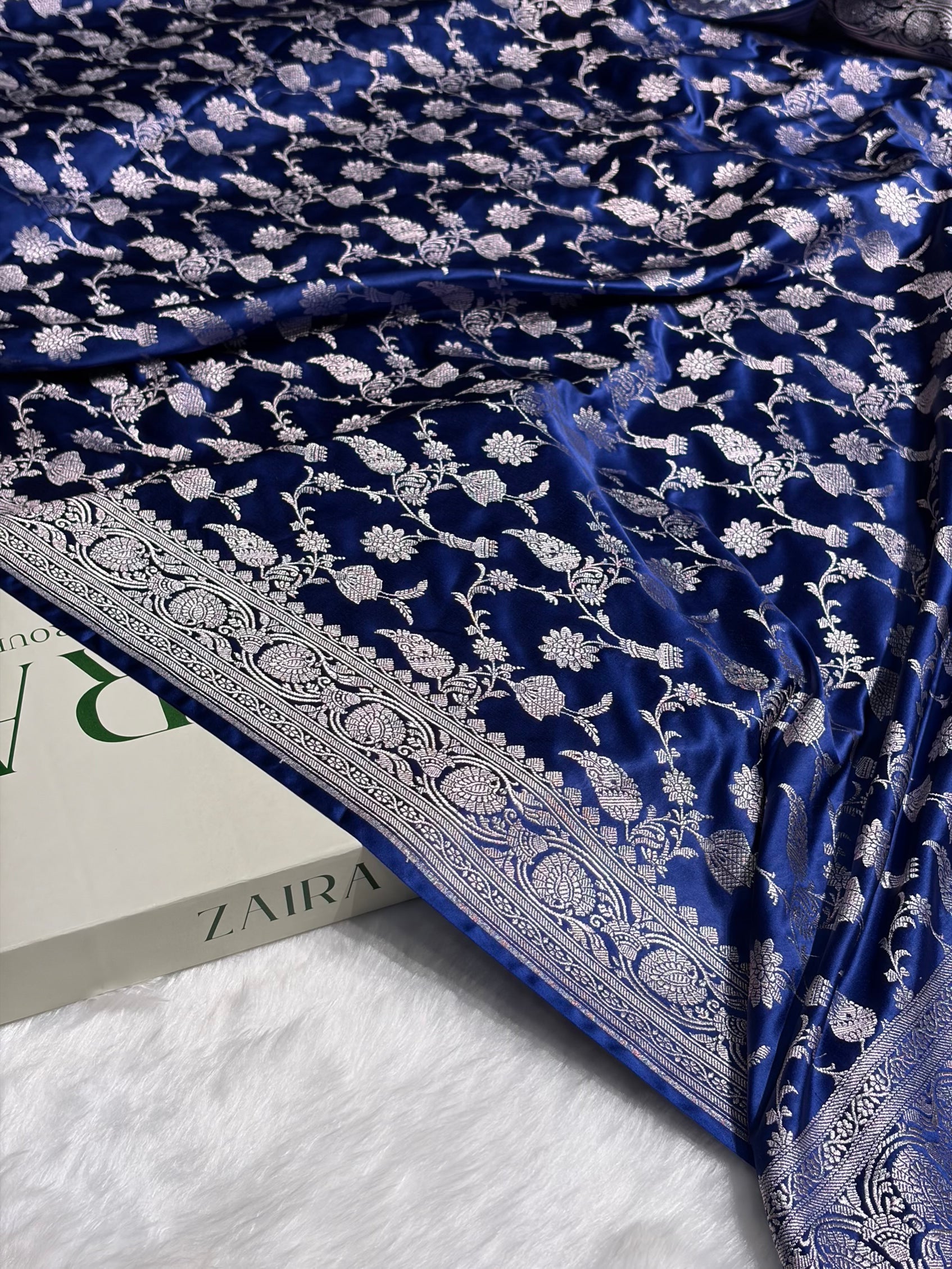 Royal Blue Shades Jaal Mashru Silk Saree MS42