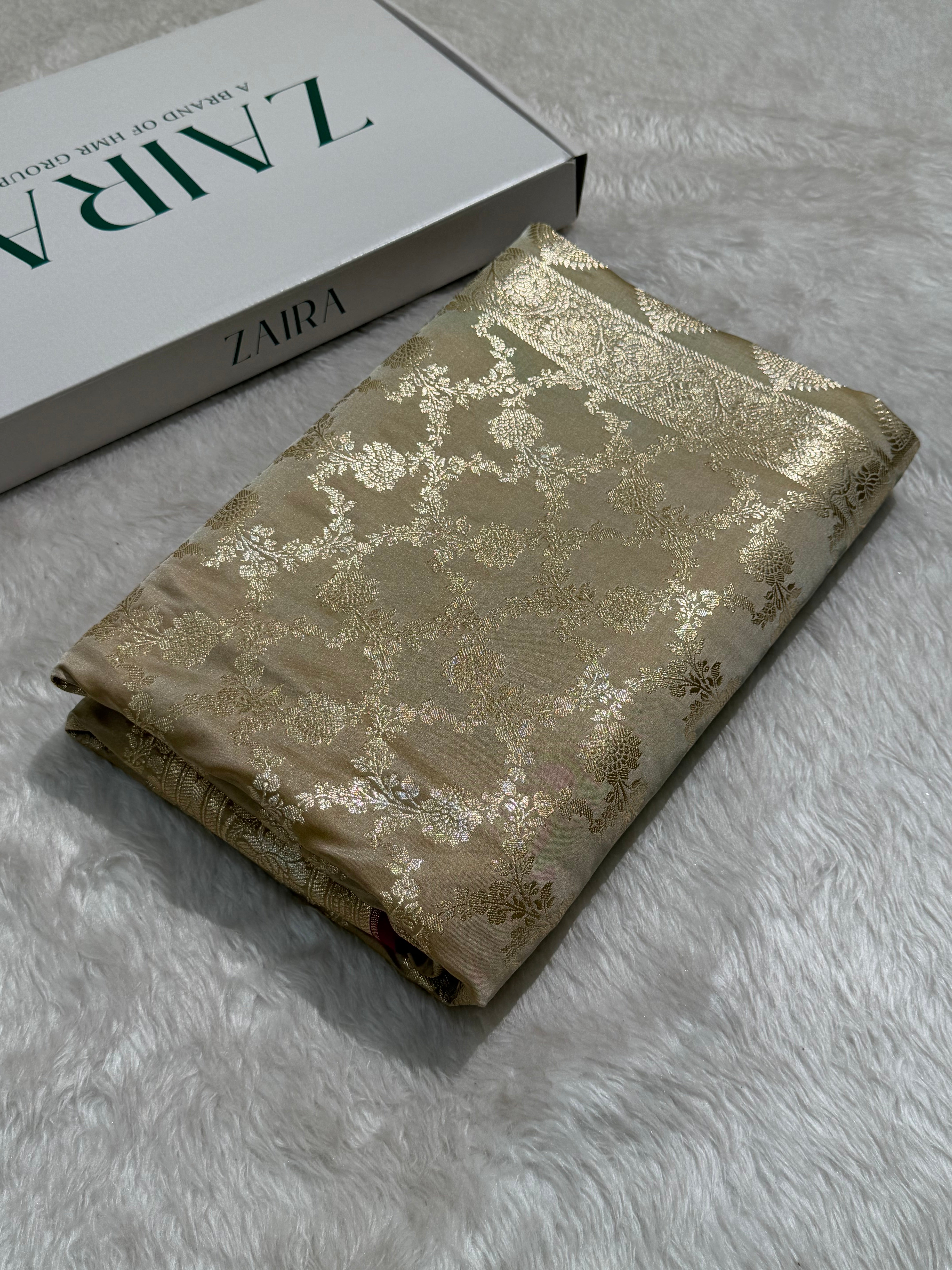 Pastel Beige Jaal Katan Silk saree SK25