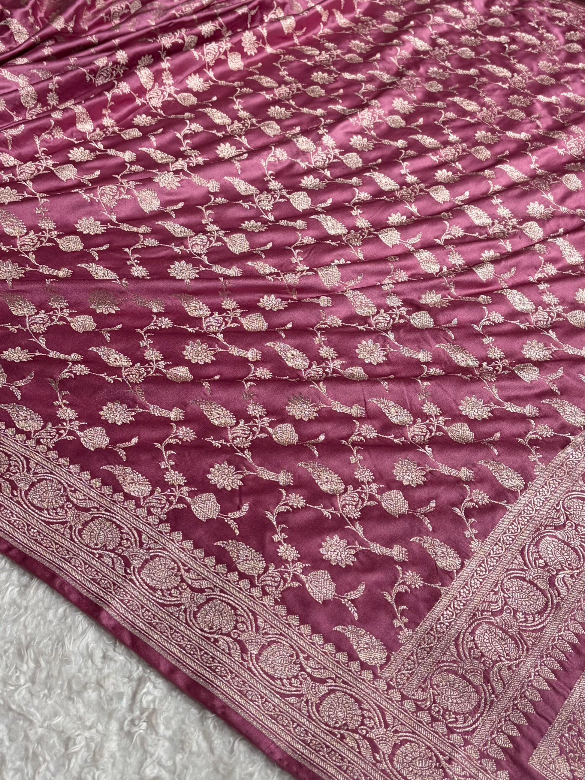 Mauve Pink Shades Jaal Mashru Silk Saree MS42