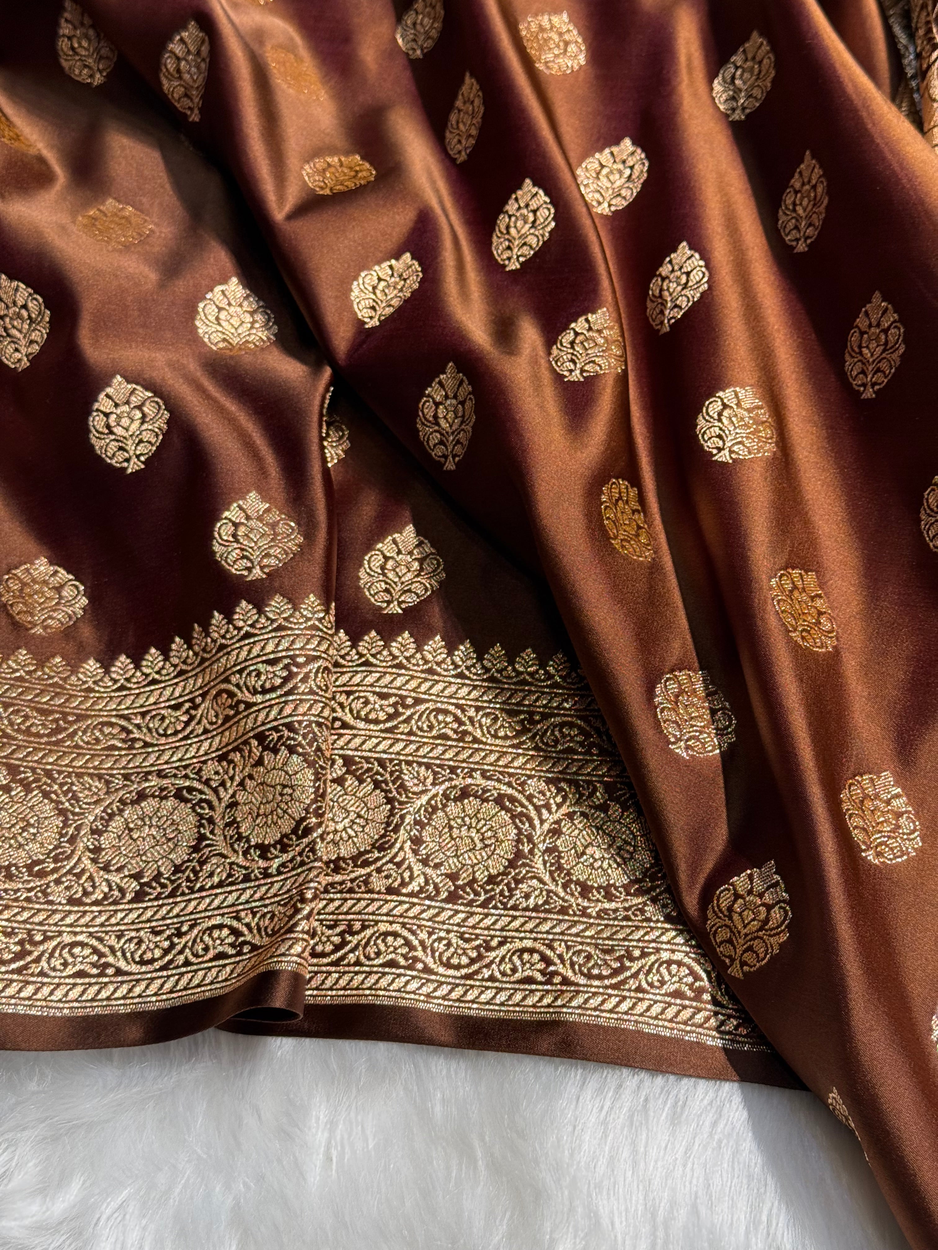 Boota Katan Silk Saree In Coffee Shades SK02