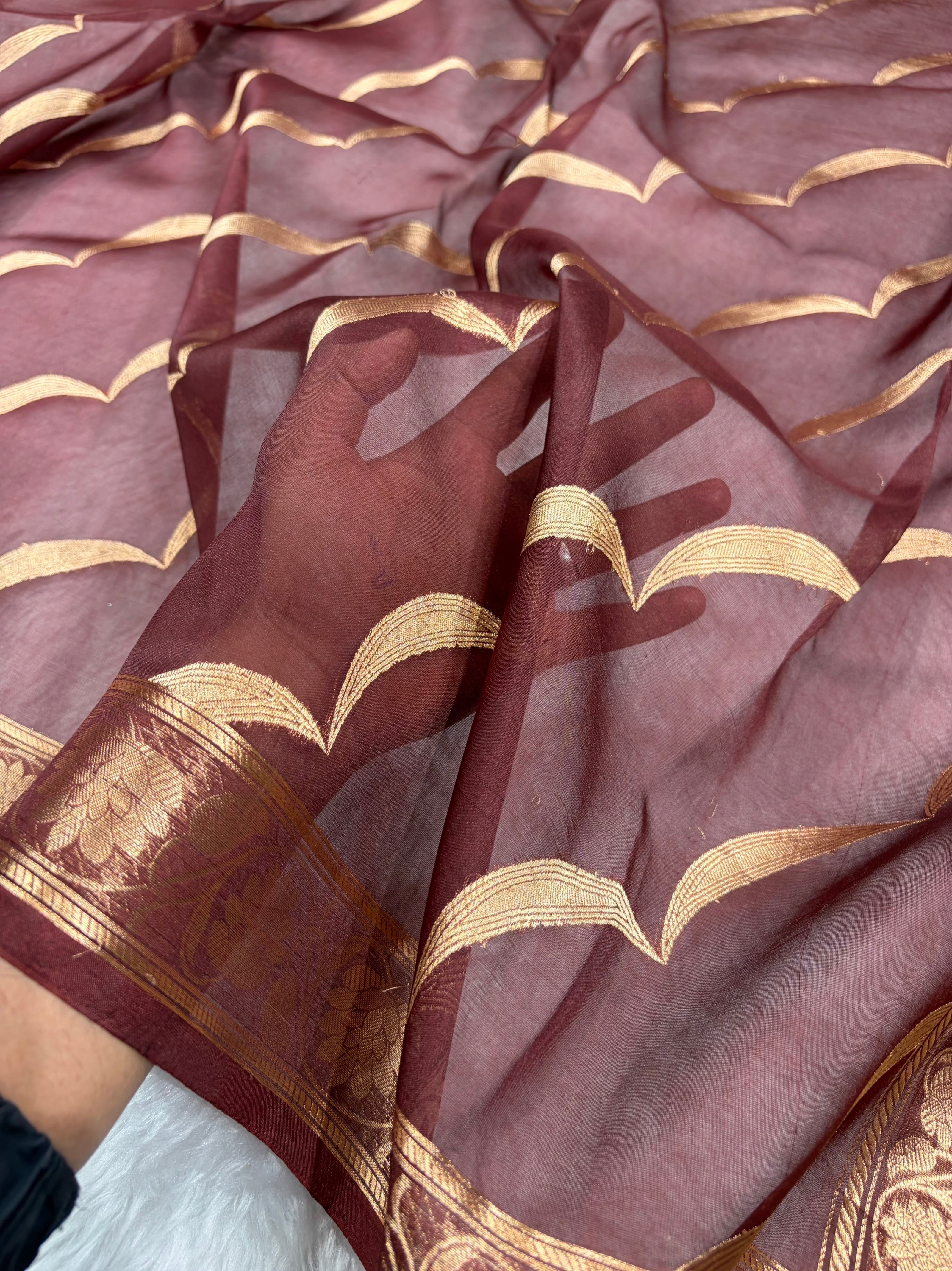 Pure Banarasi Organza Chocolate Shades Floral Banarasi Silk Saree PO-21
