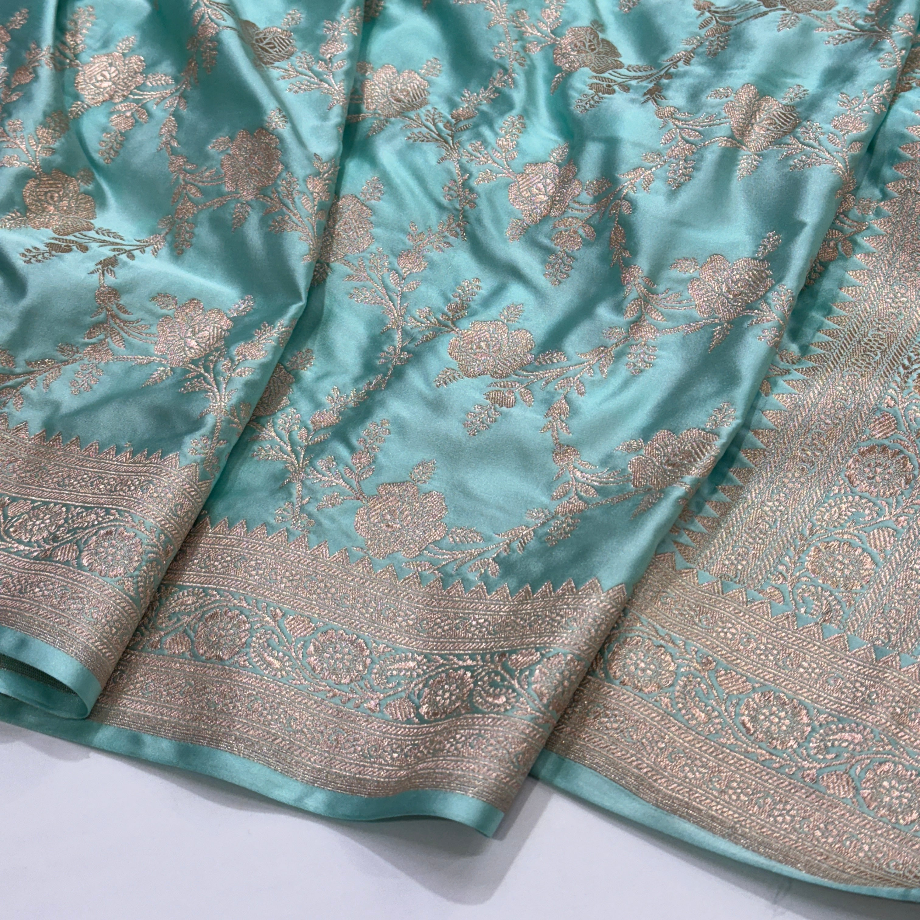 Powder Blue Floral Jaal Mashru Silk Saree