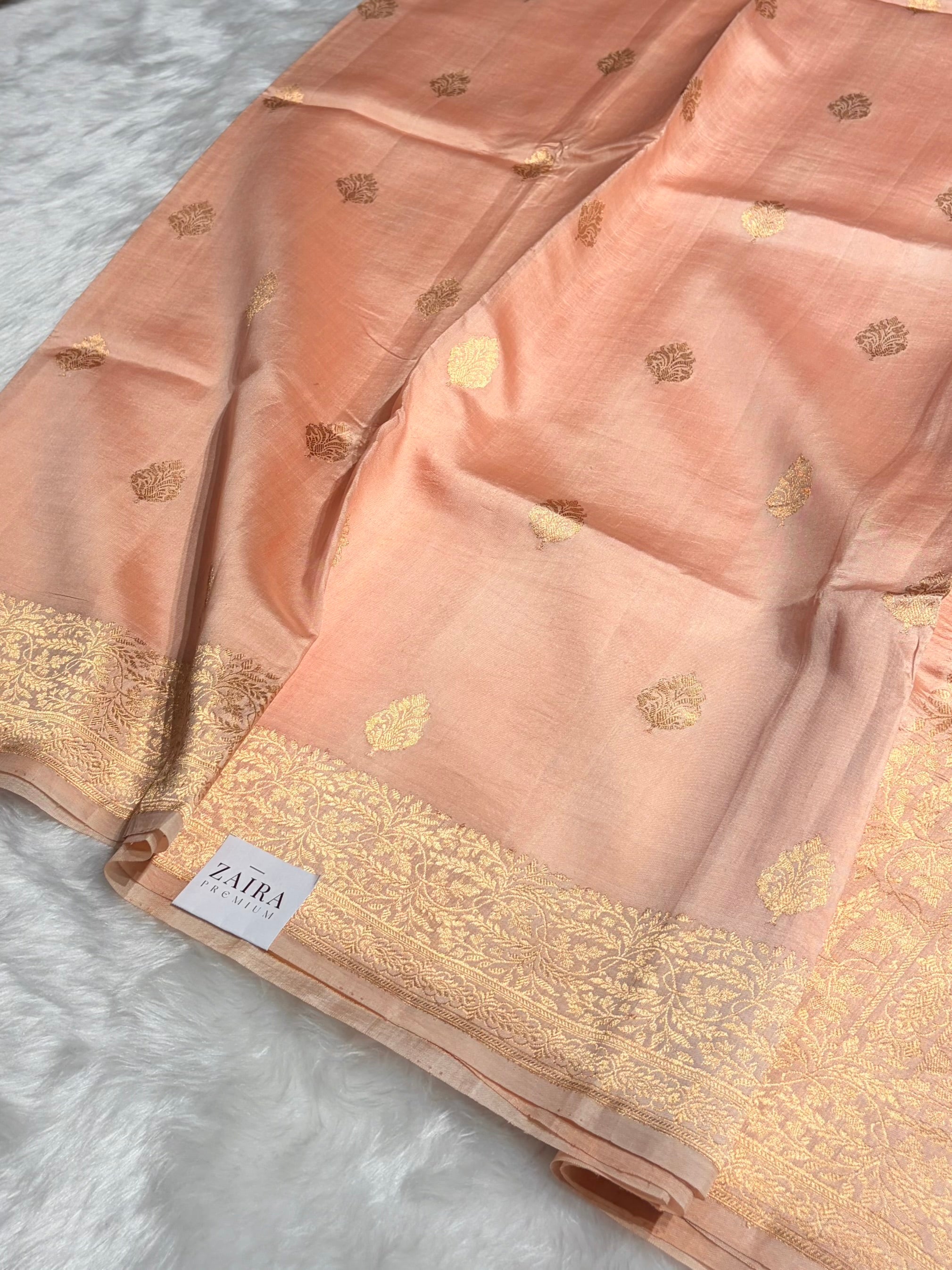 Light Peach Shades Meena Boota Handwoven Raw Mango Silk RM-31