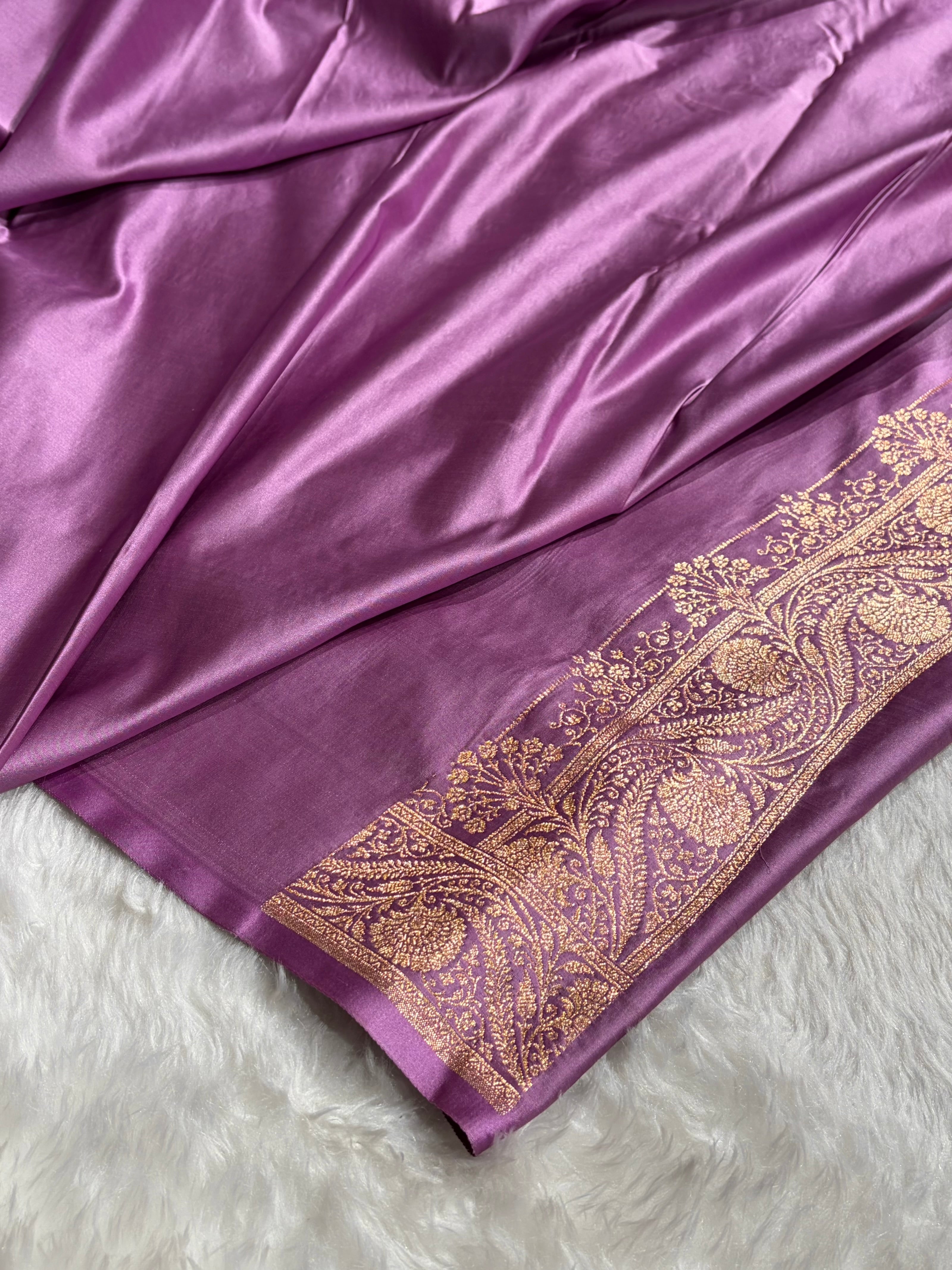 Banarasi Satin Katan Saree Jaal Pattern In Dark Lavender Shades SK133