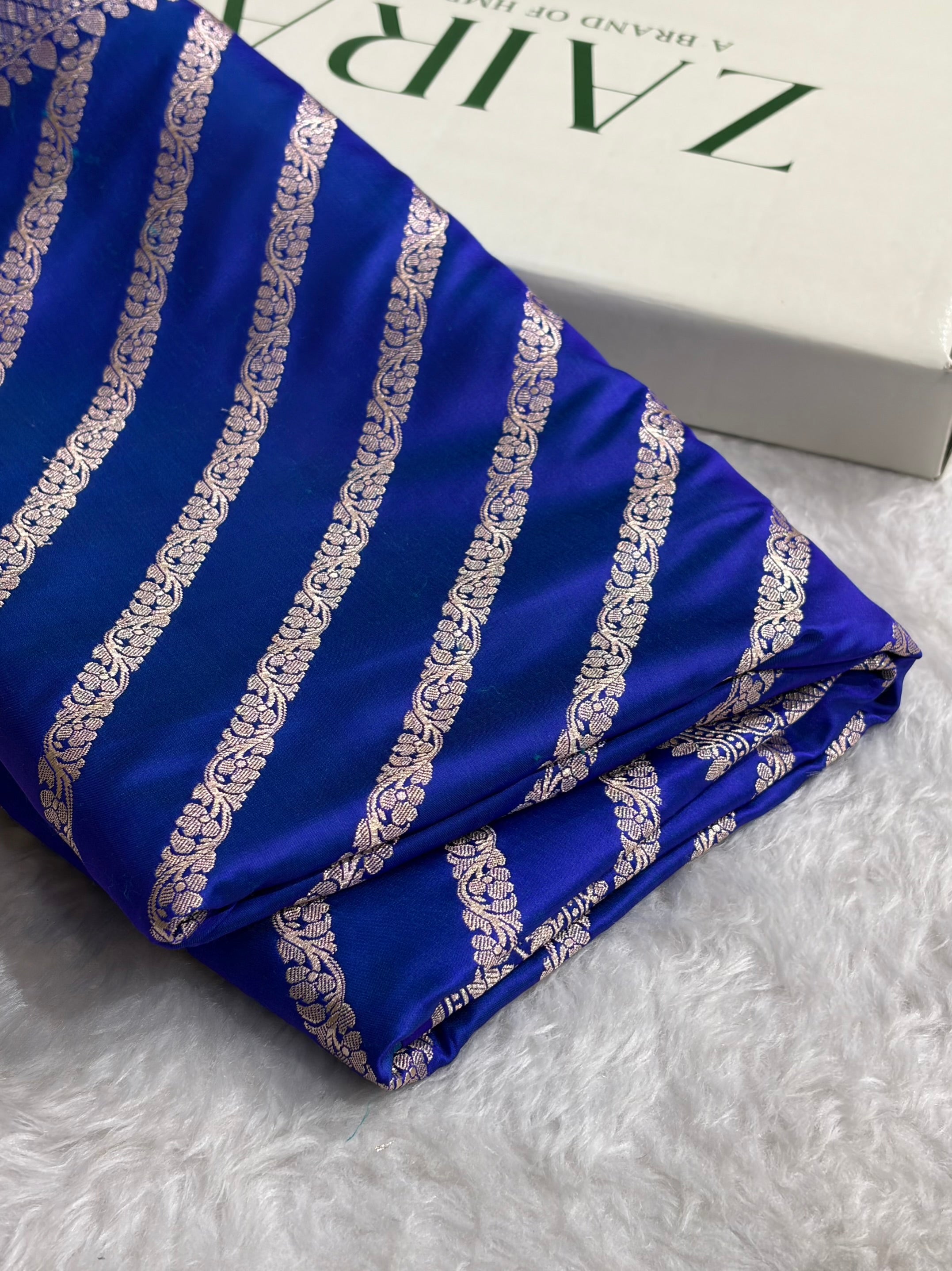 Royal Blue With Floral Border Mashru Silk Saree MSM-98