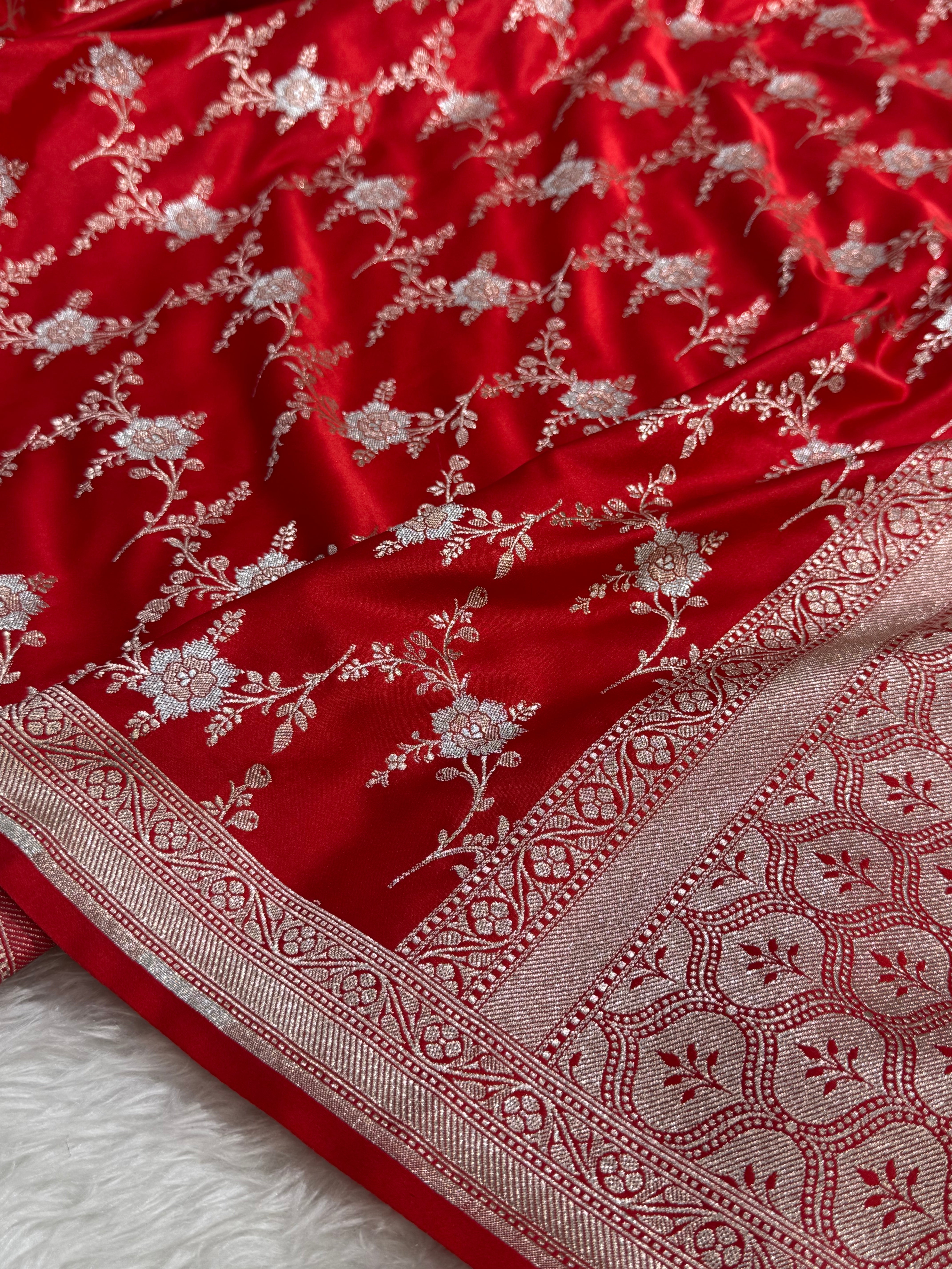Bridal Red Minakari Jaal Mashru Silk Saree