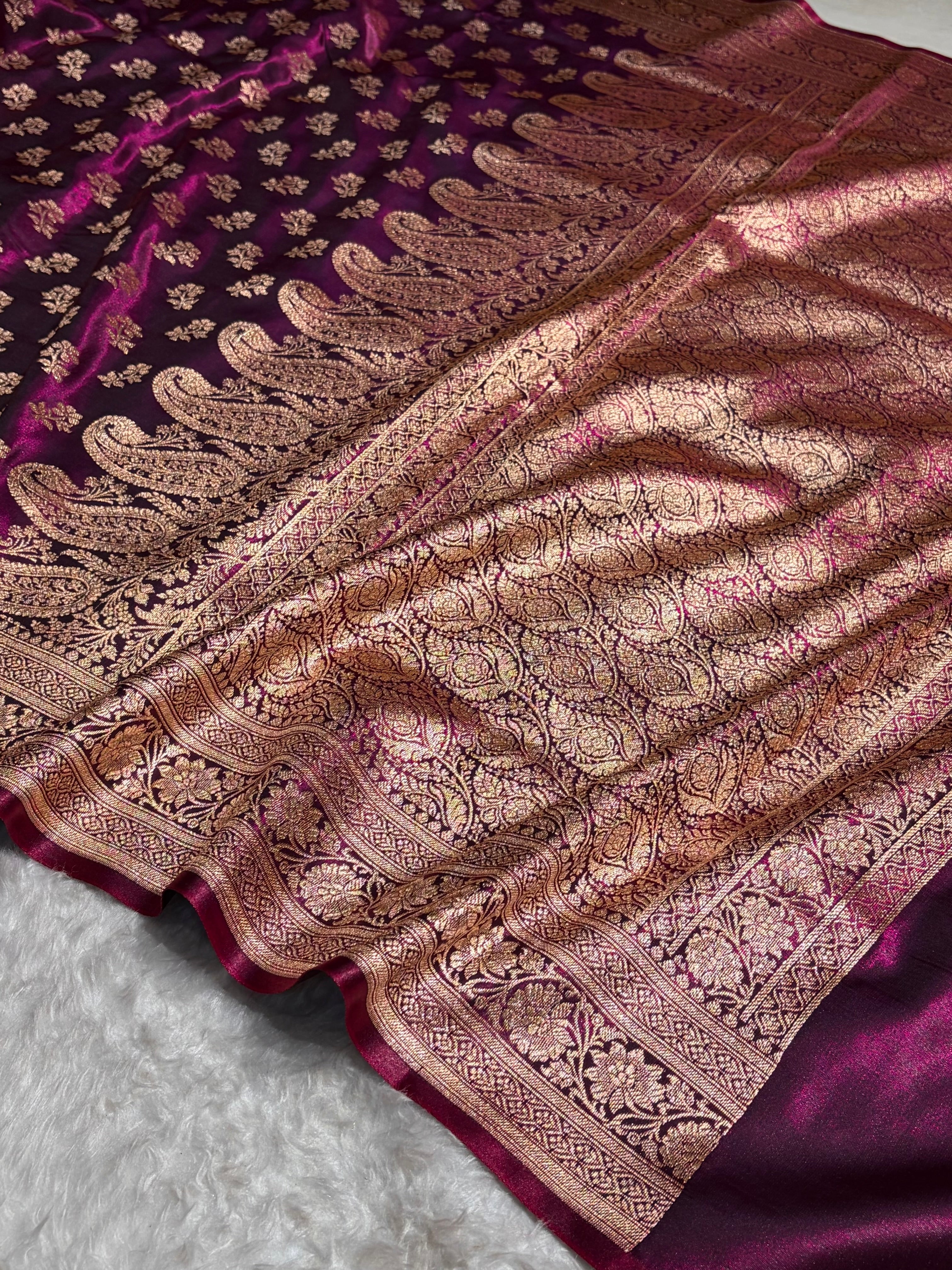 Wine Shades Banarasi Satin Silk Saree SS34