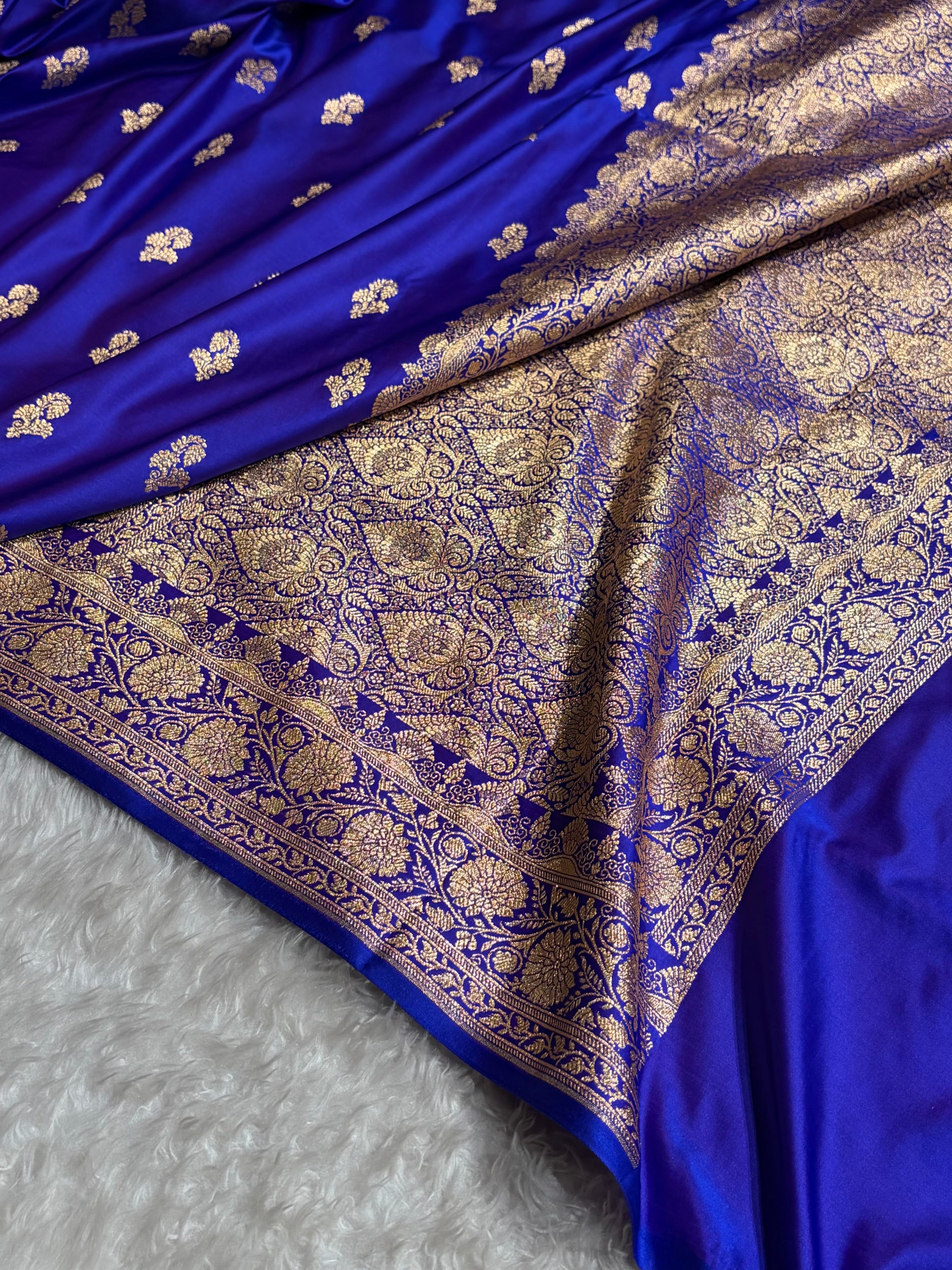 Royal Purple Shades Floral Booti Motif Satin Katan Silk saree SK61