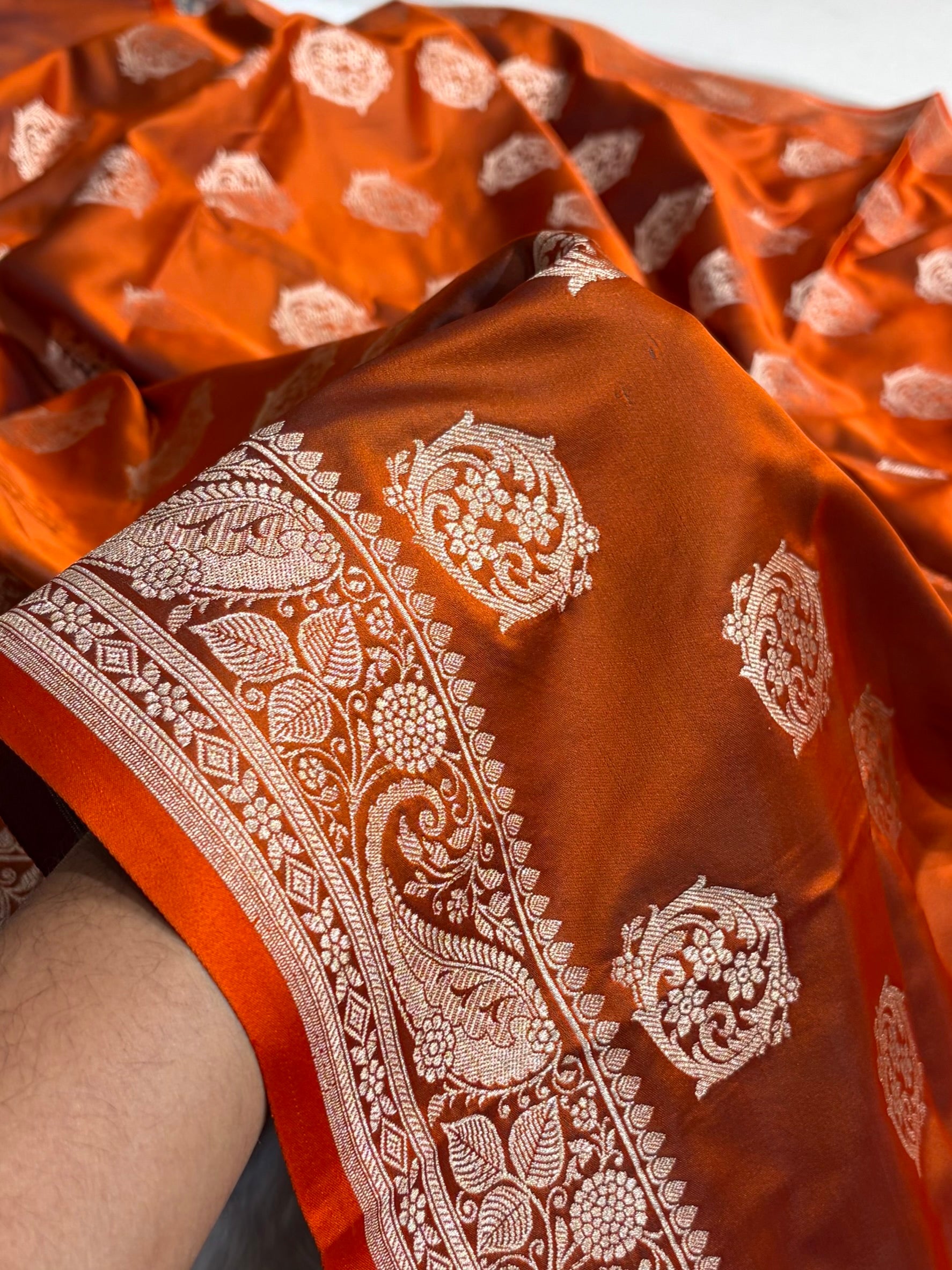 Rust Shades Banarasi Boota Pattern Floral Mashru Silk Saree MSM-104