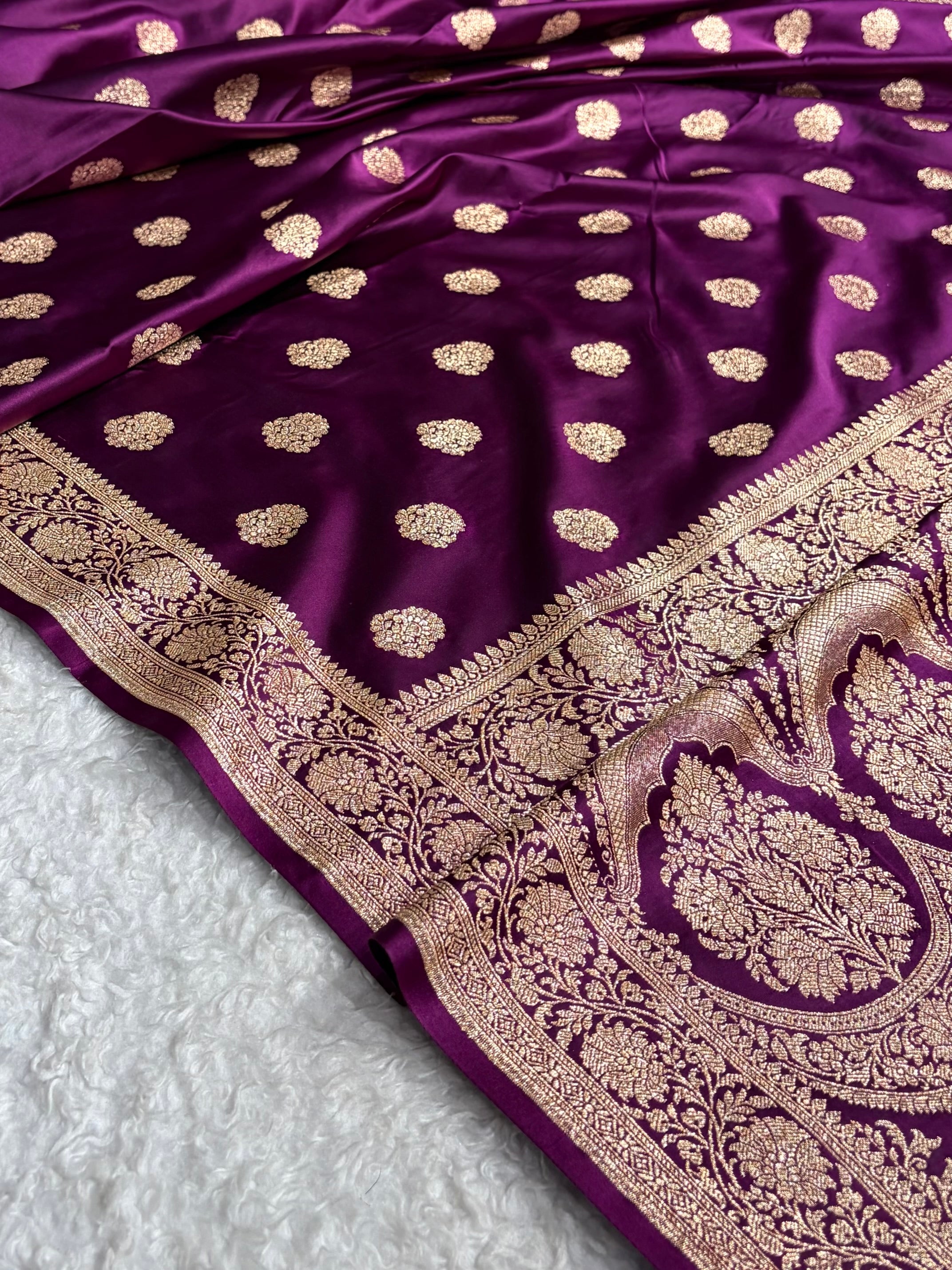 Banarasi Satin Katan Saree With Boota in Wine Shades SK109
