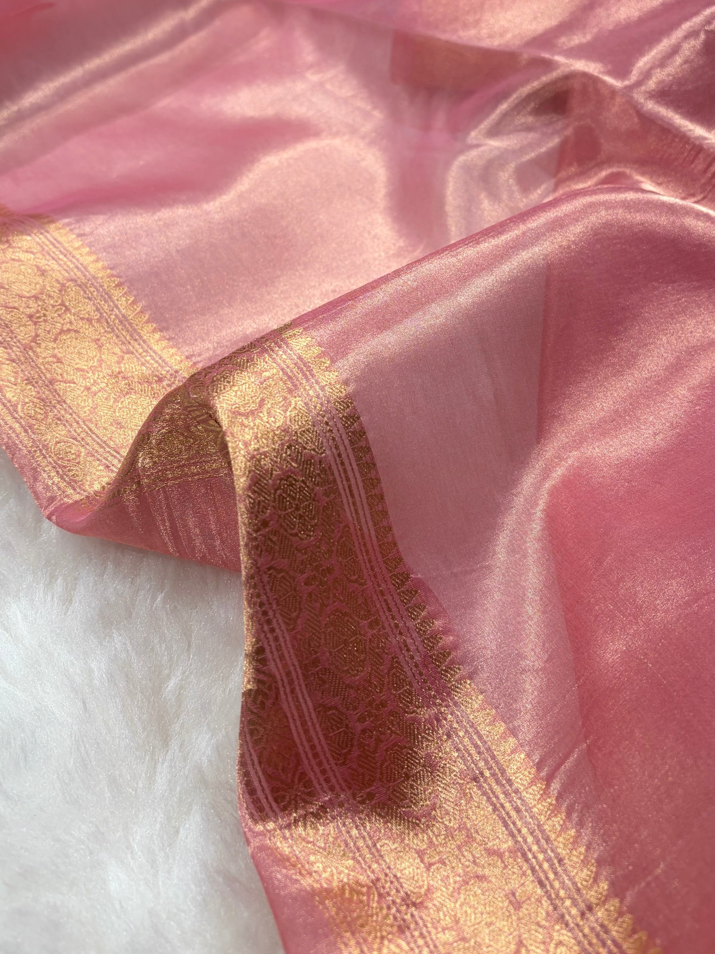 Baby Pink Bananasi Floral Shades Pure Tissue Silk Saree PT-48