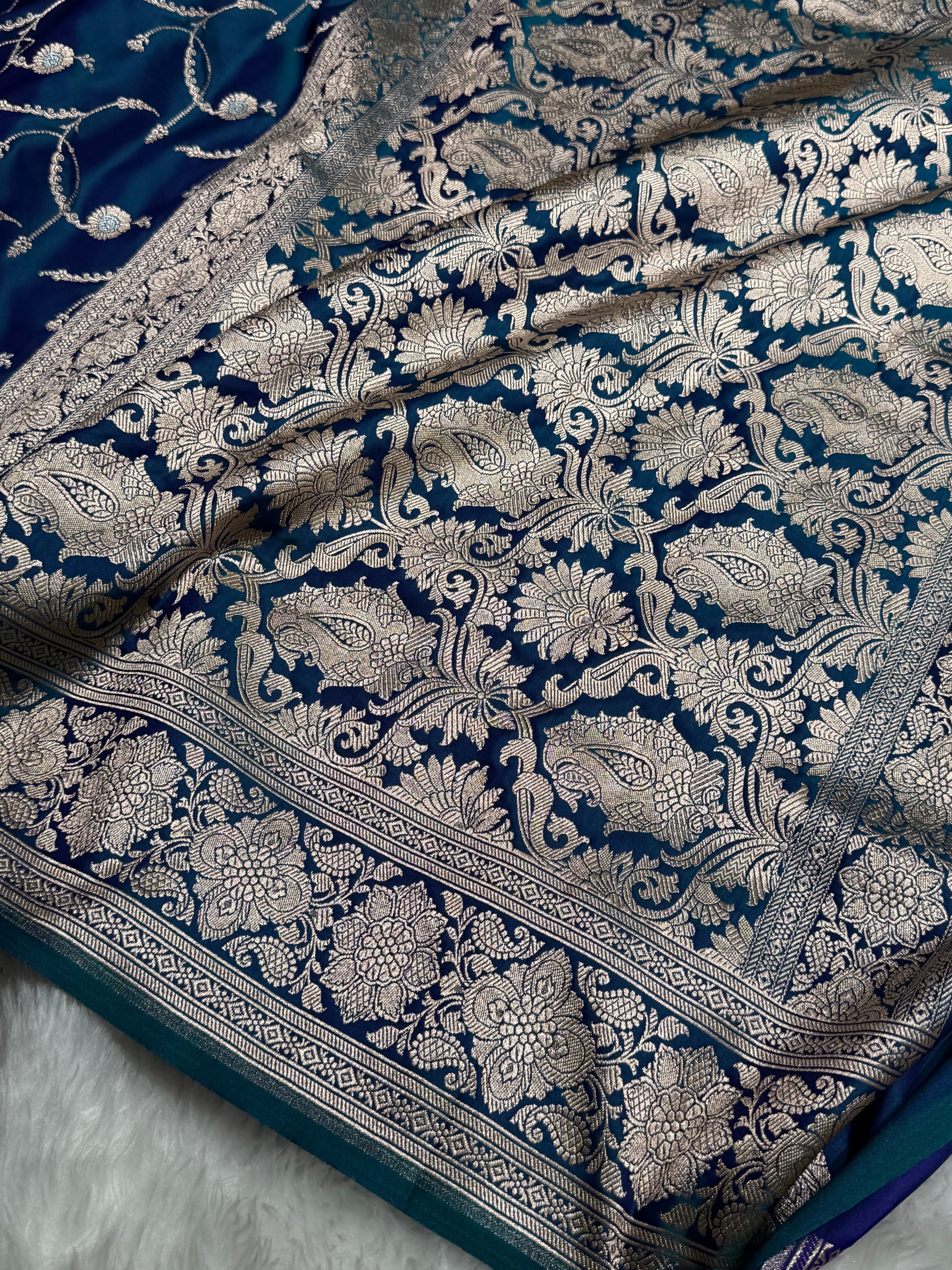 Peacock Shades Banarasi Jaal Pattern Floral Minakari Mashru Silk Saree MSM-103