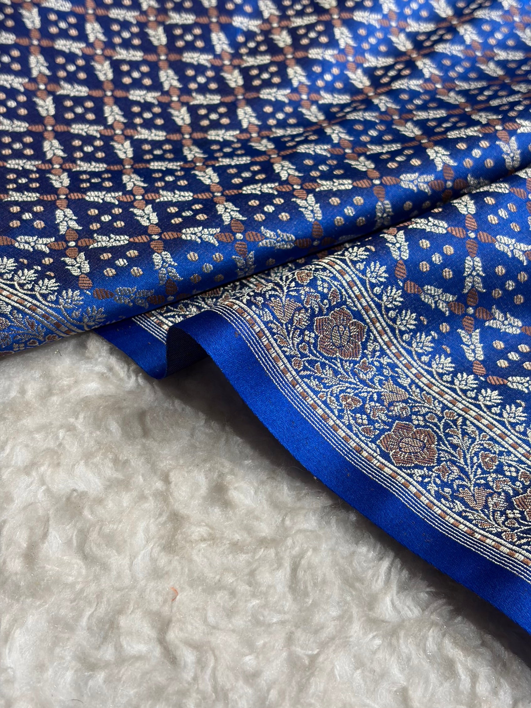 Royal Blue Jamawar Tanchoi Jaal Katan Silk Saree SKTM-23