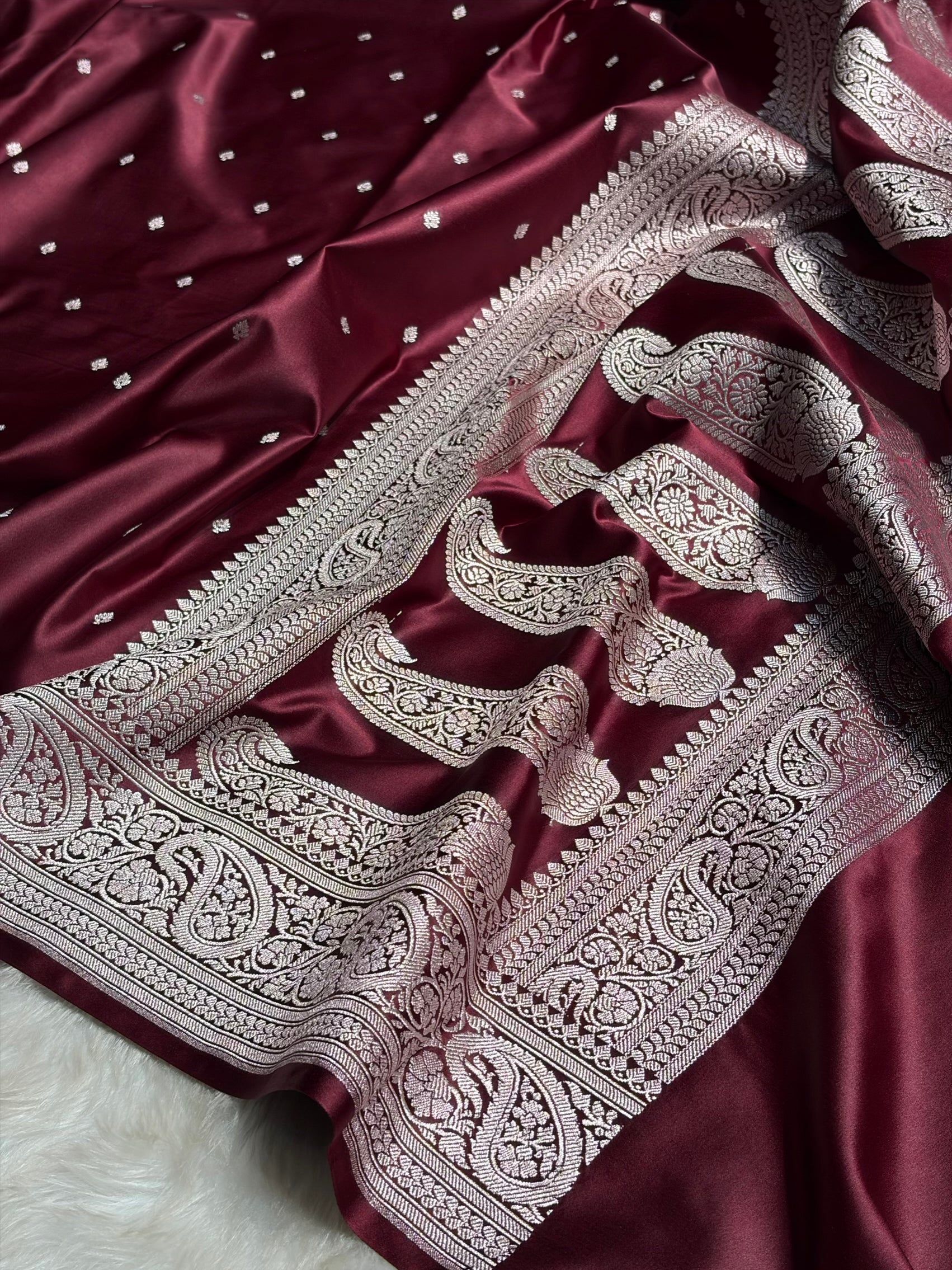 Garnet Tone Booti Mashru Silk Saree MS06
