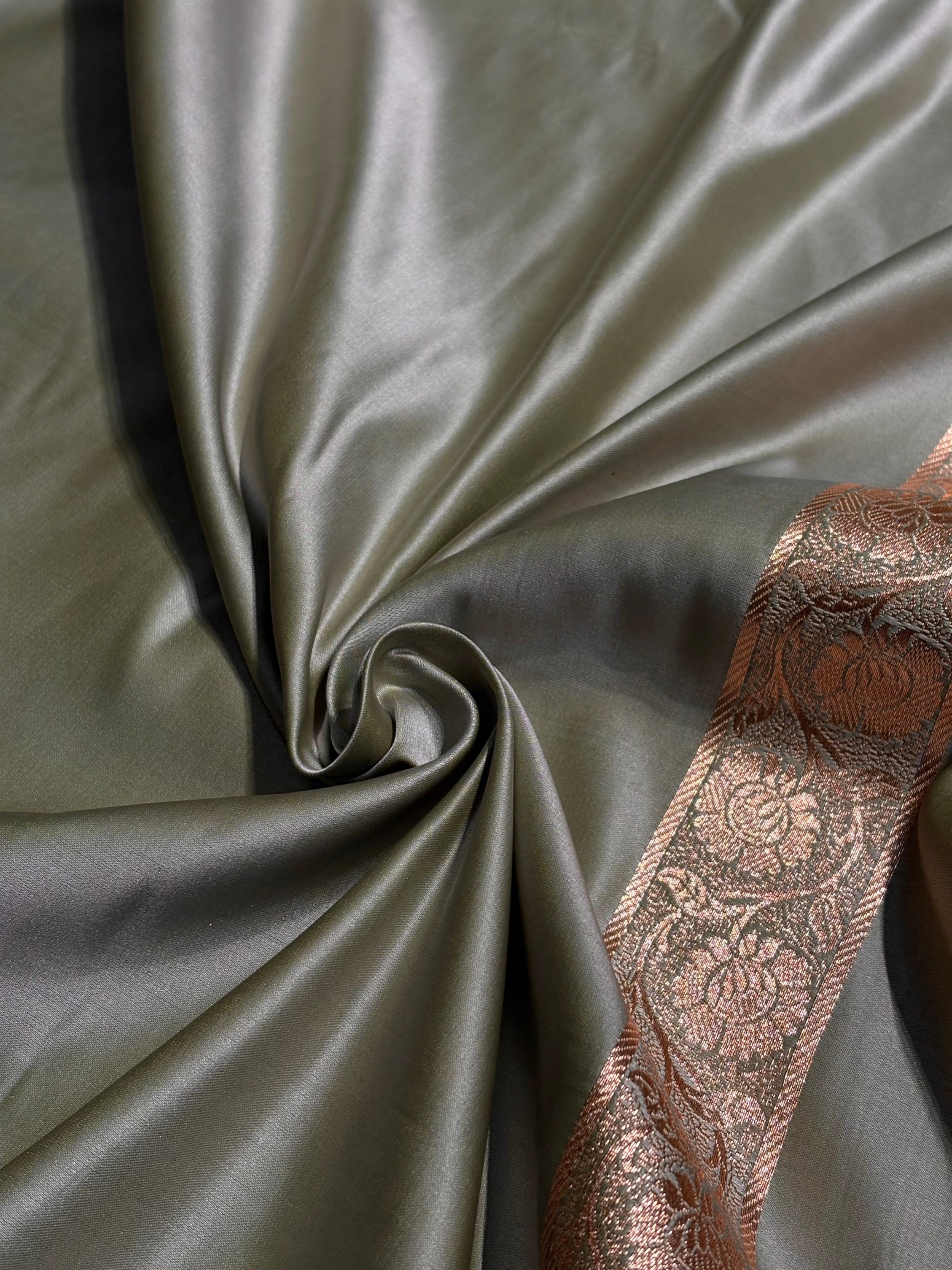 Light Green Jaal Pattern Satin Katan Silk Saree SK25