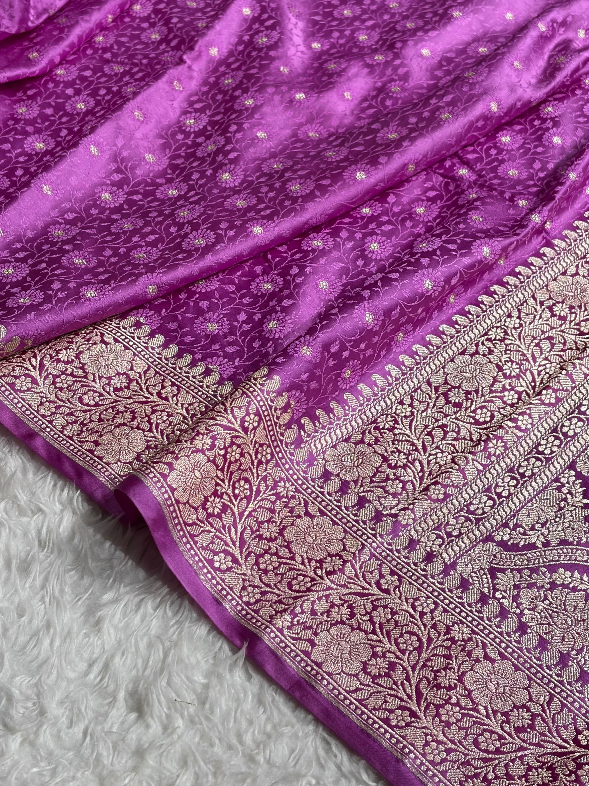 Banarasi Lavender Shades Booti Tanchoi Mashru Silk Saree