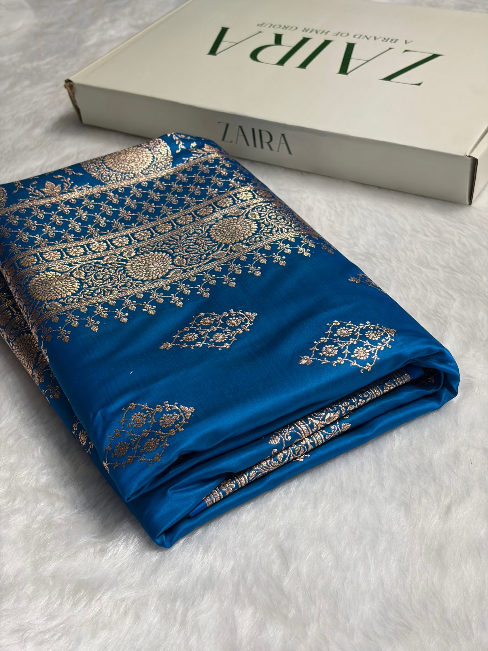 Firozi Floral Boota Satin Katan Silk saree SK35